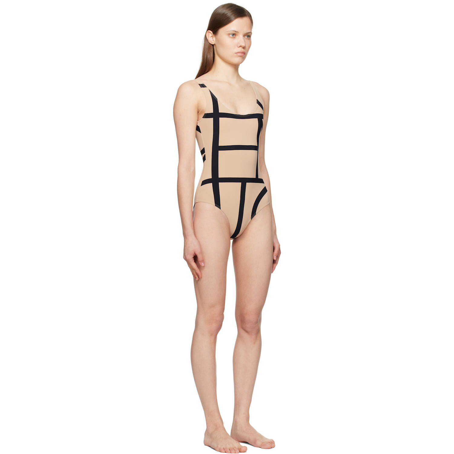  Toteme Beige & Black Monogram Swimsuit 