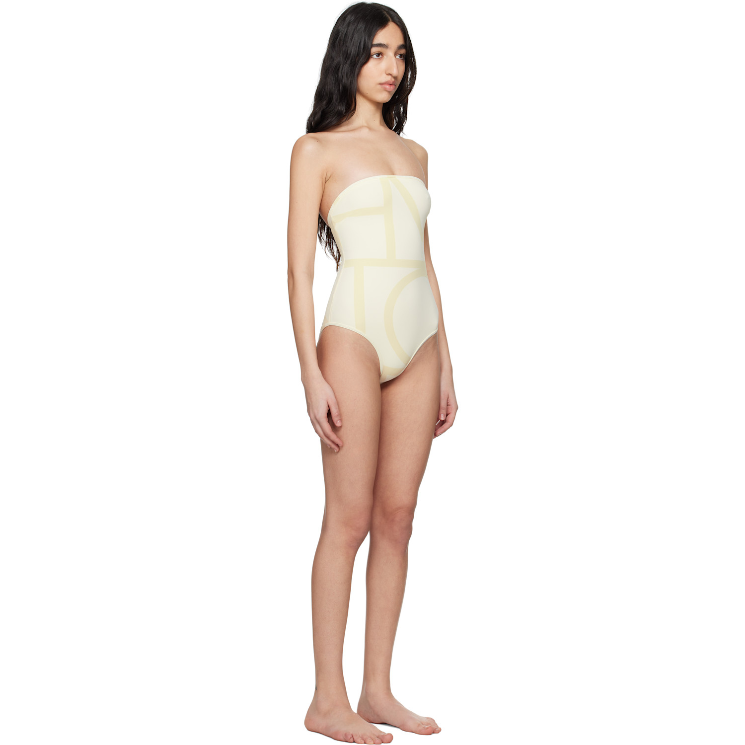  Toteme Beige Monogram Strapless Swimsuit 