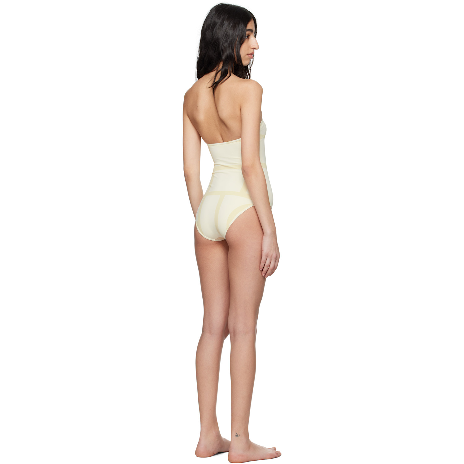  Toteme Beige Monogram Strapless Swimsuit 