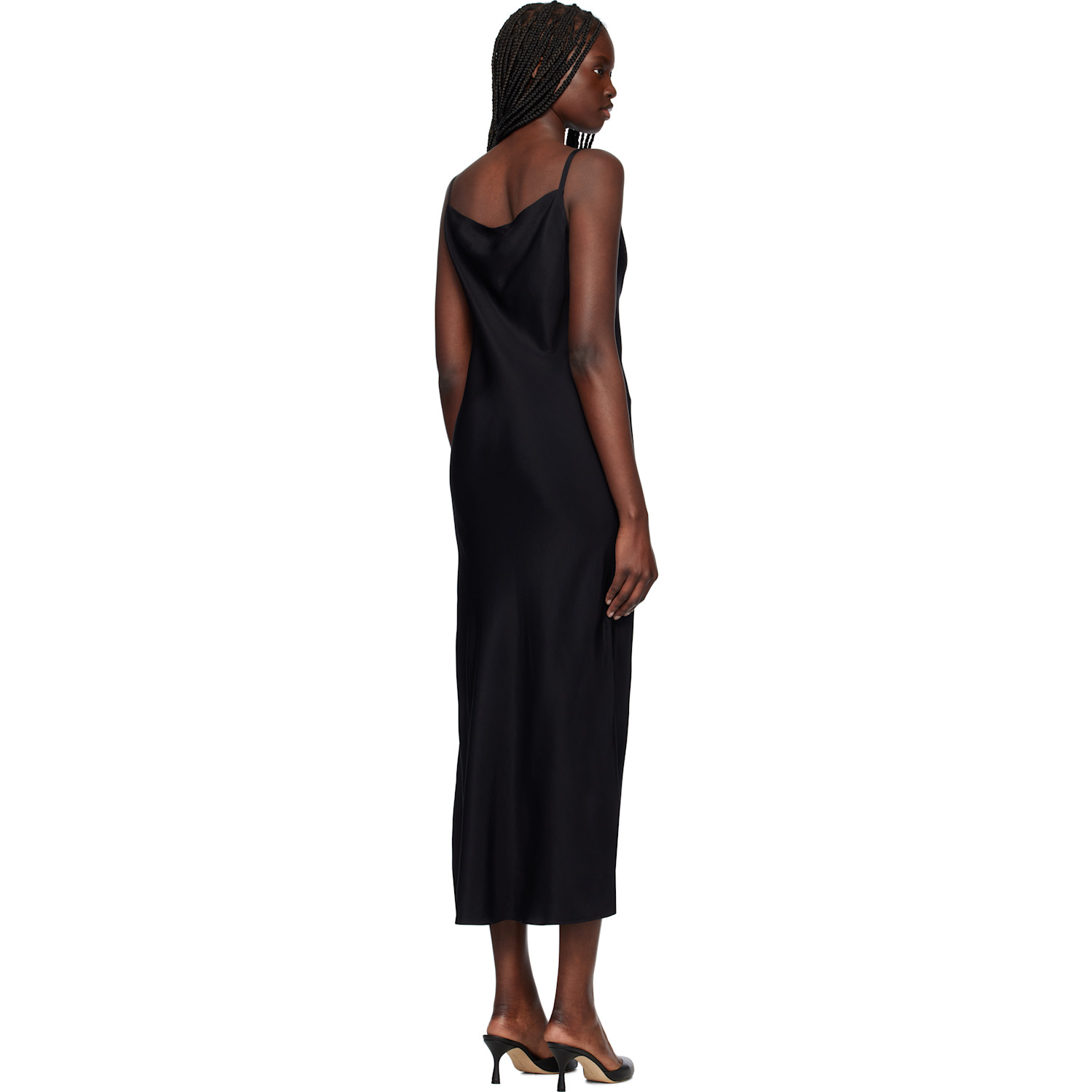  Recto Black Drapery Neckline Slip Midi Dress 