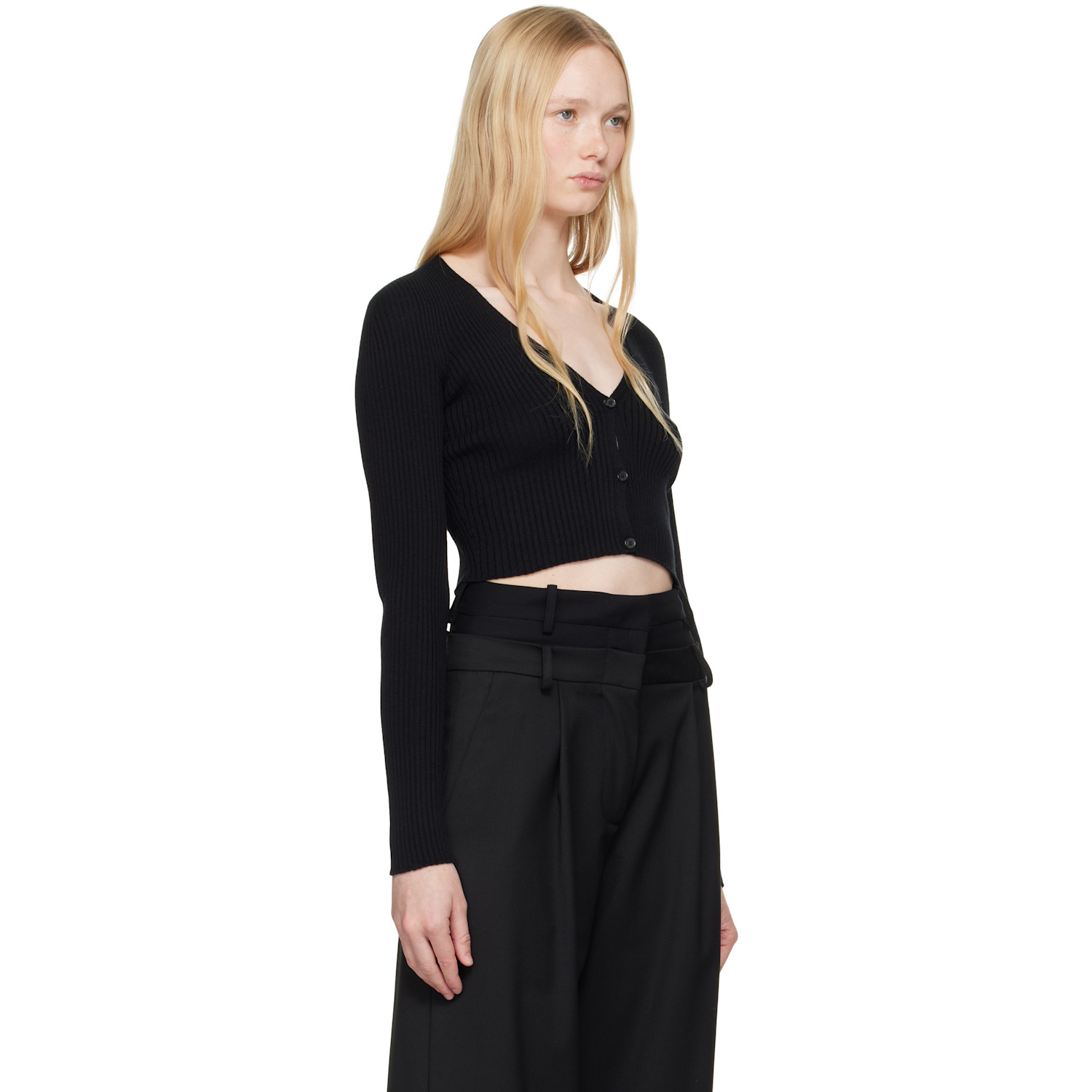  Courrèges Black Solar Light Rib Cardigan 