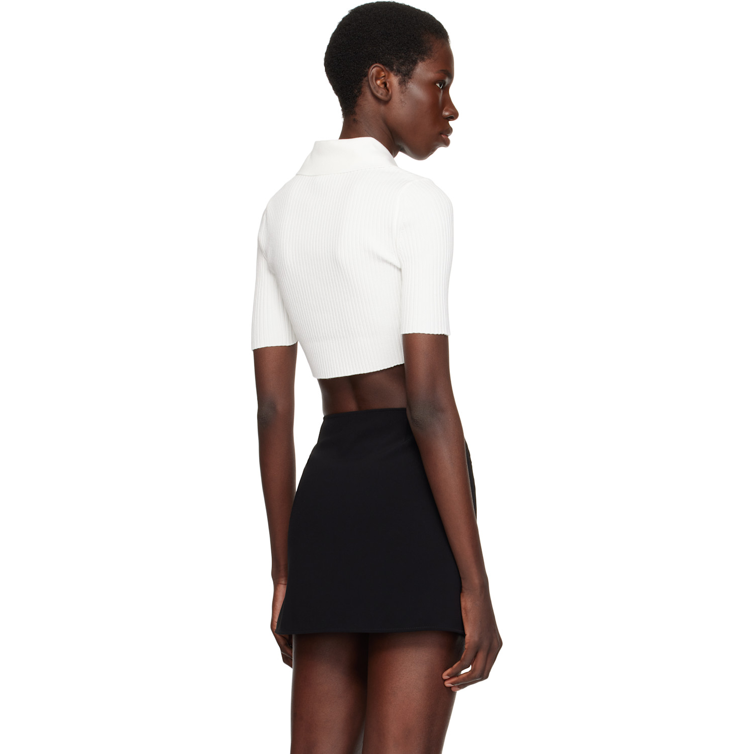  Courrèges White Cropped Knit Polo 