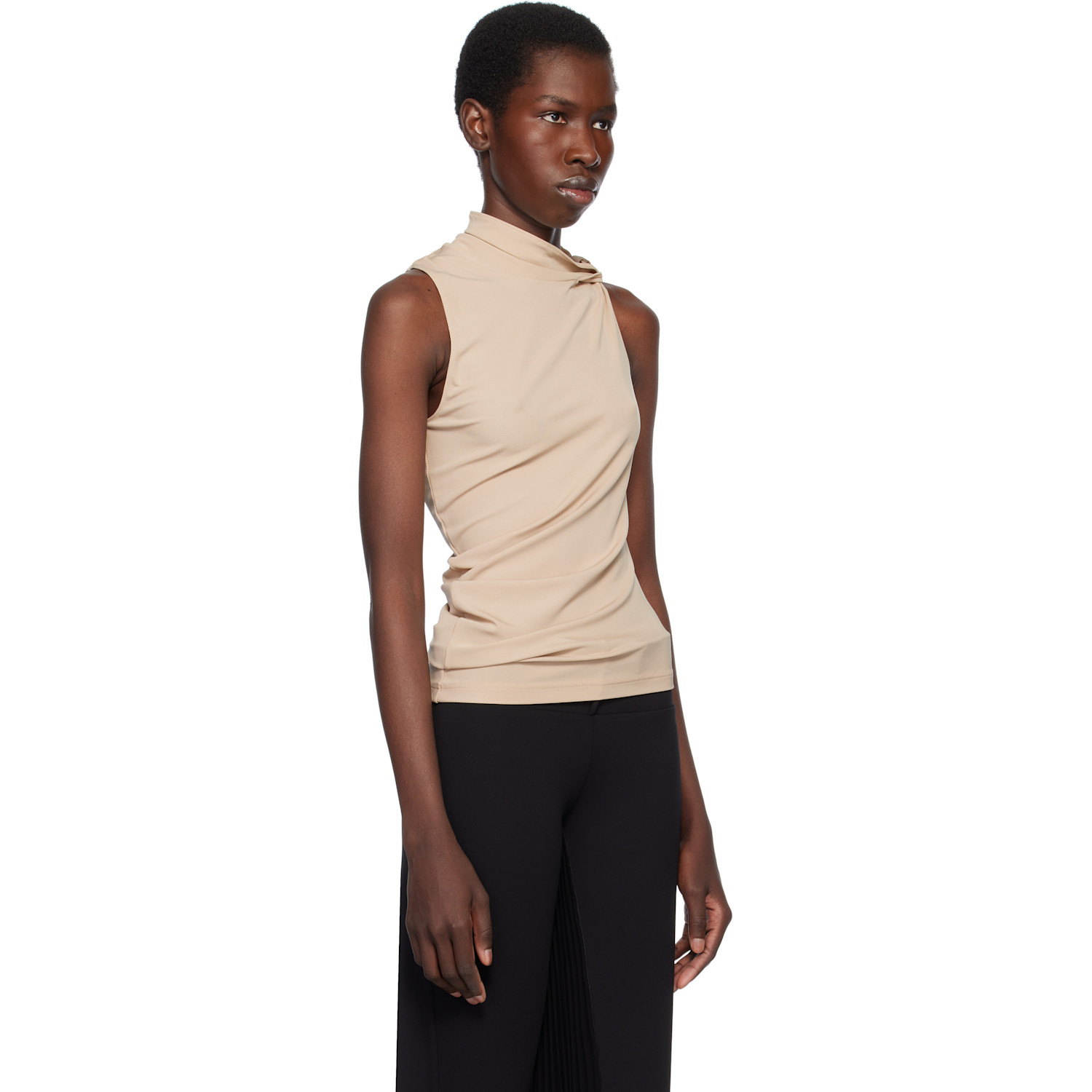  Courrèges Beige Draped Jersey Tank Top 