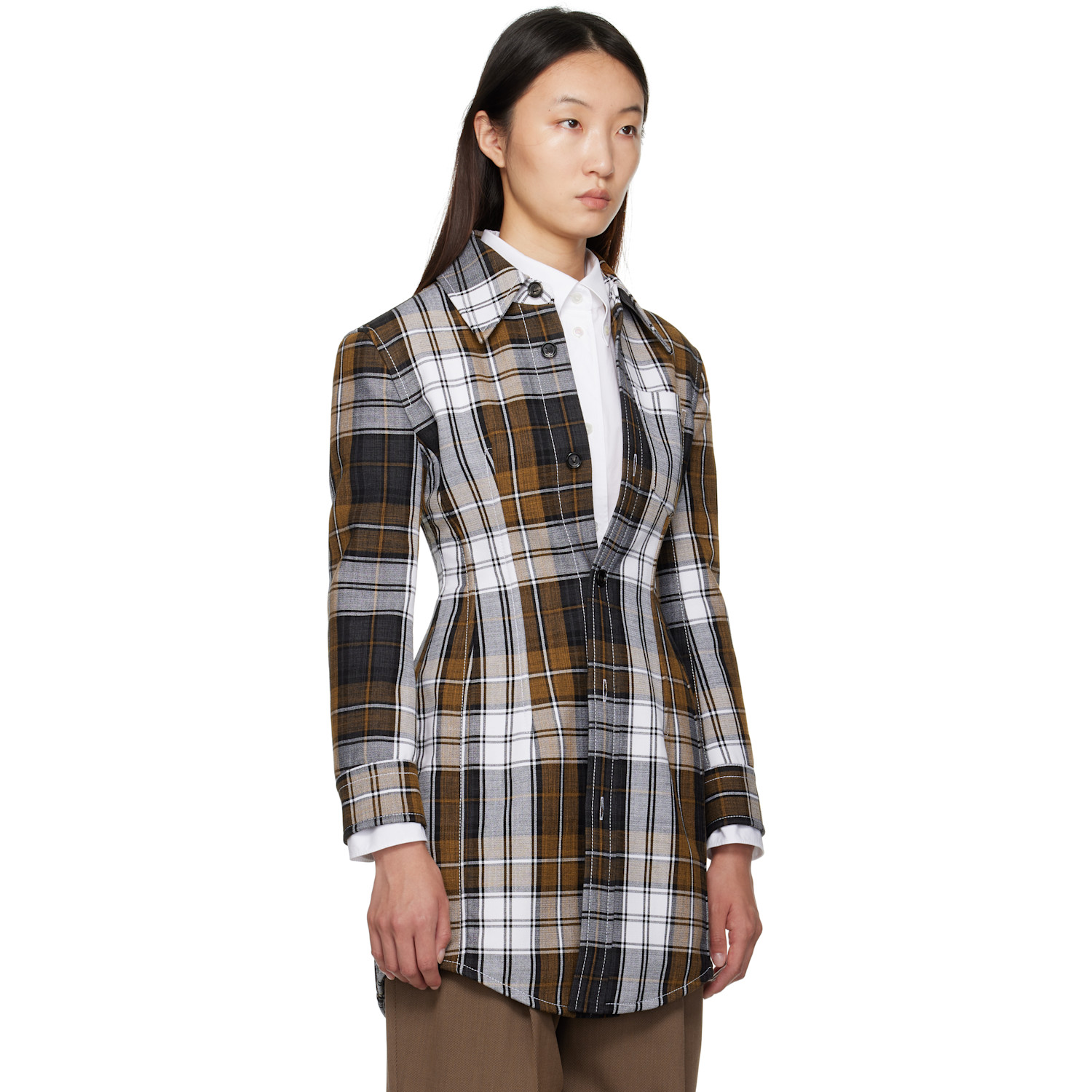  Bottega Veneta Multicolor Structured Cotton Check Coat 