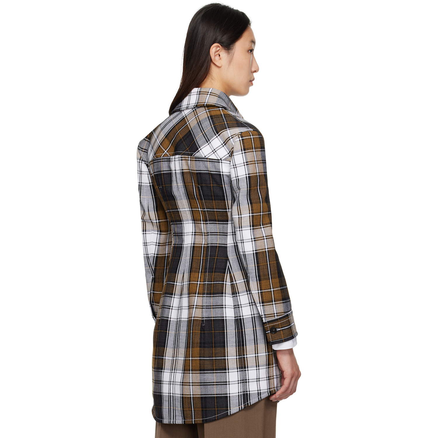  Bottega Veneta Multicolor Structured Cotton Check Coat 
