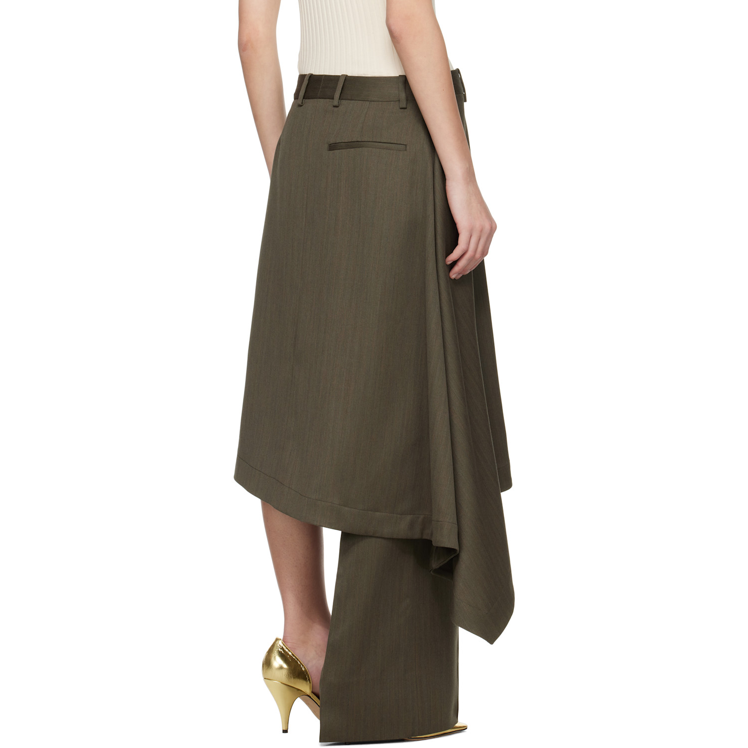  Bottega Veneta Khaki Wool Subtle Stripe Skirt Trousers 