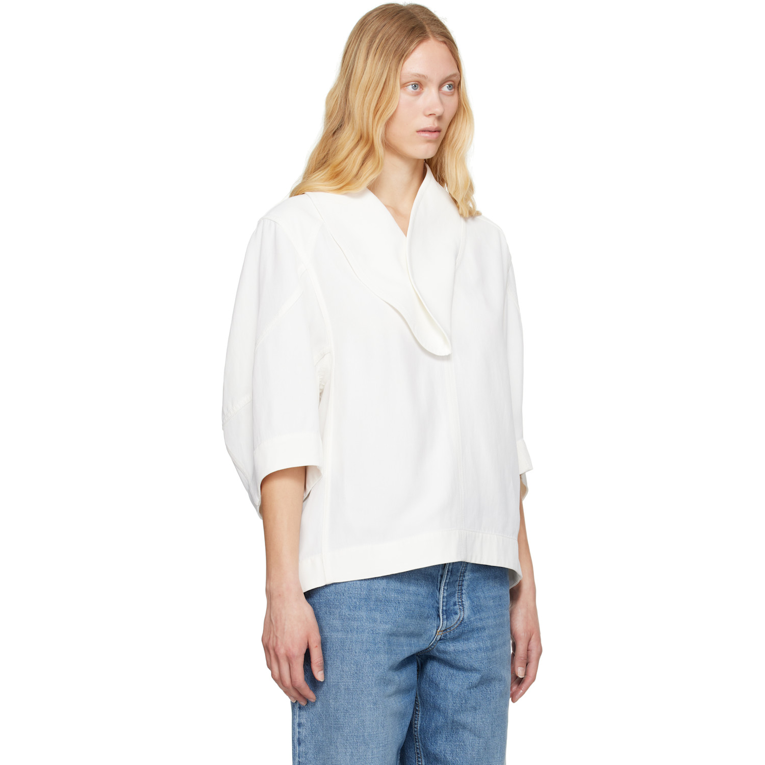  Bottega Veneta Off-white Grainy Viscose Linen Cocoon Shirt 