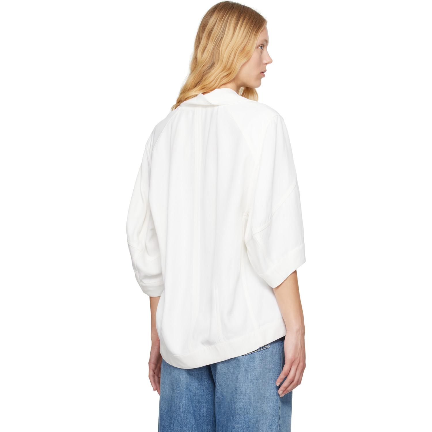  Bottega Veneta Off-white Grainy Viscose Linen Cocoon Shirt 