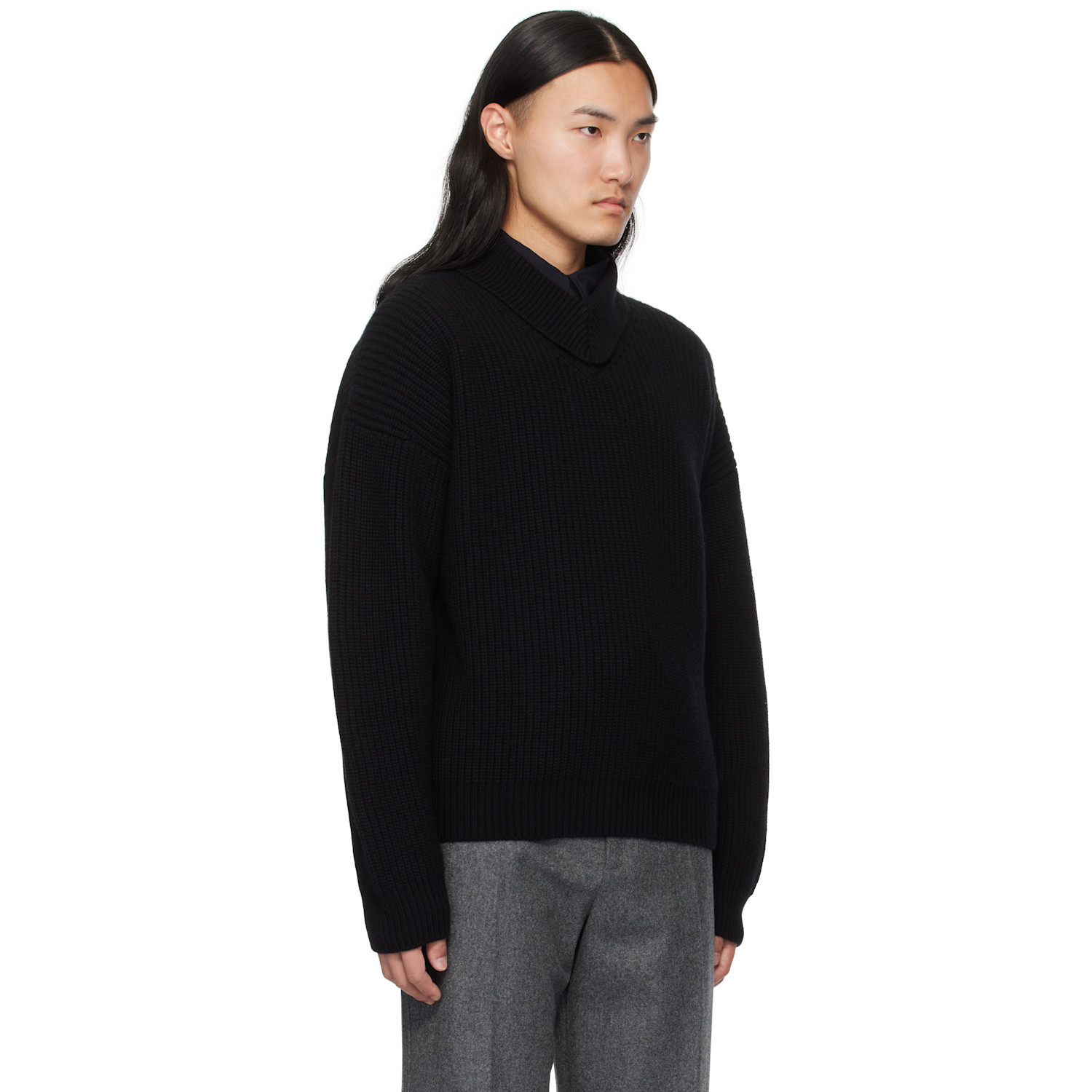  Bottega Veneta Black Wool & Cashmere Rib Turtleneck 