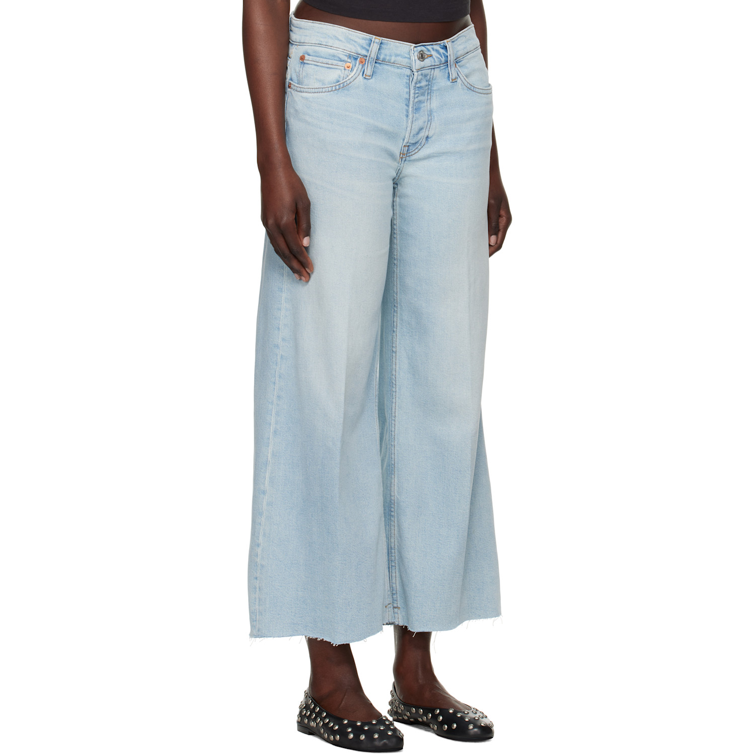  Re/done Blue Comfort Stretch Mid Rise Wide Leg Crop Jeans 