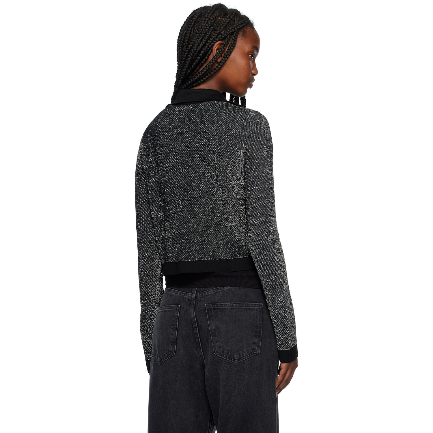  Re/done Black & Silver Lurex Polo Cardigan 