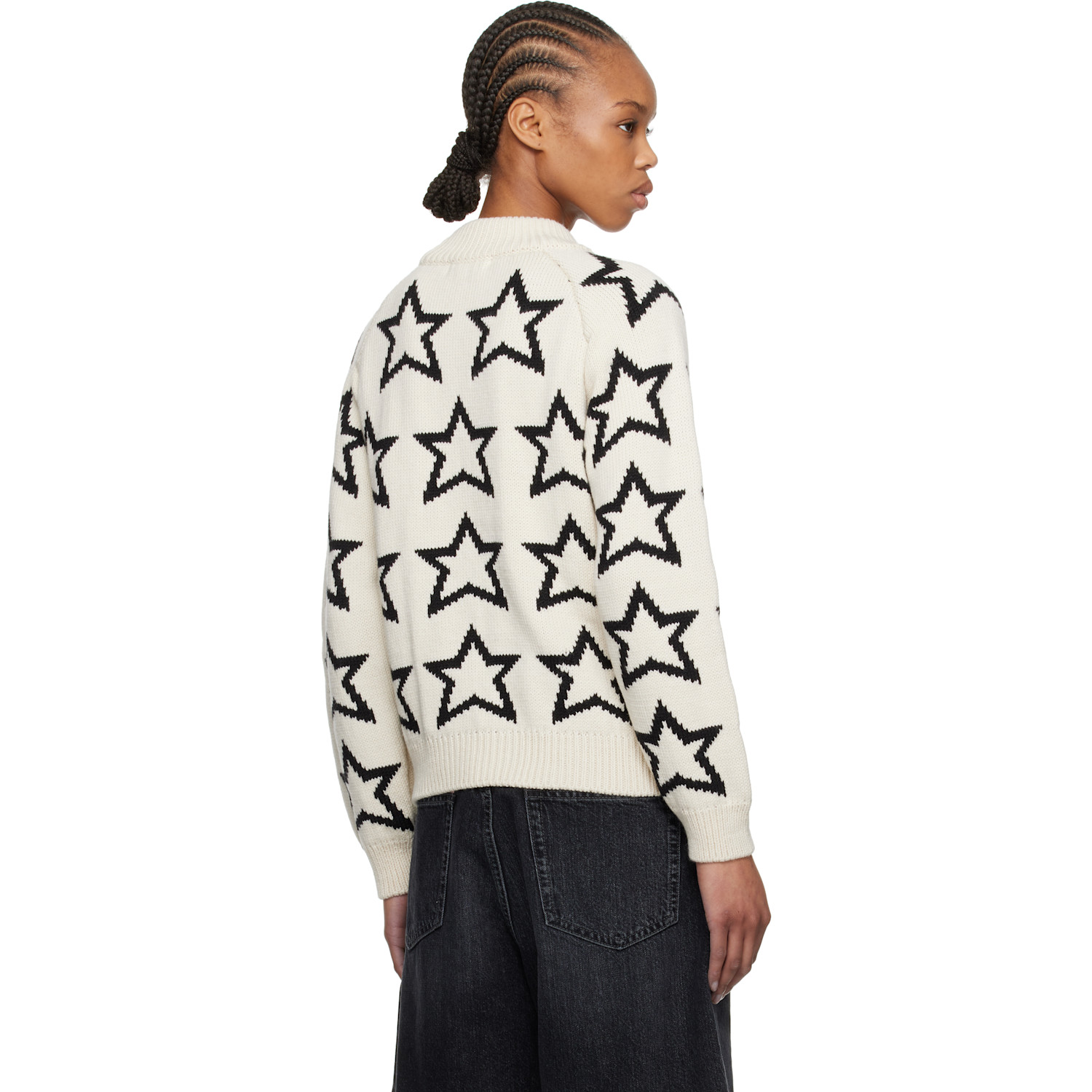  Re/done Beige & Black Mock Neck Star Sweater 