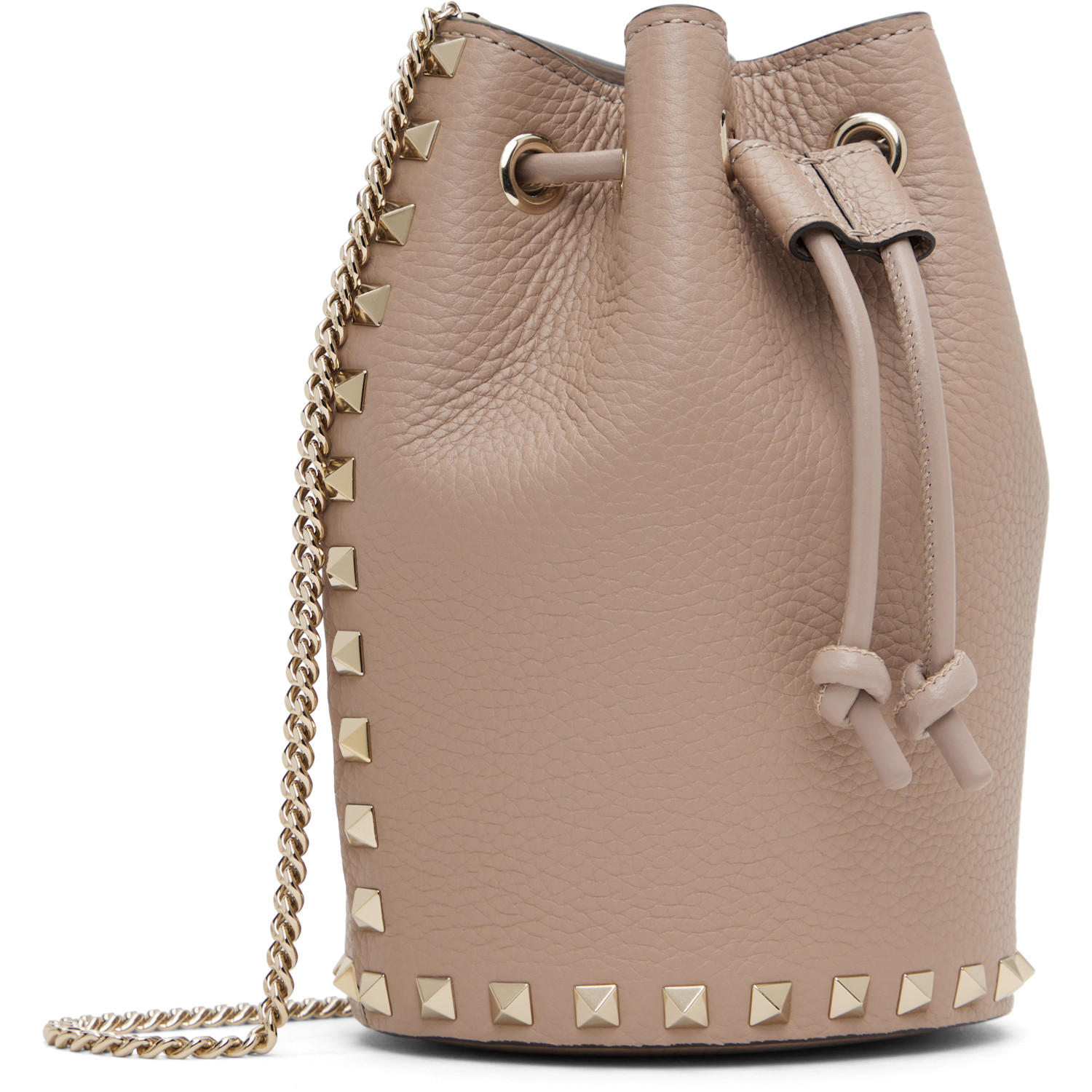  Valentino Garavani Taupe Mini Drawstring Rockstud Bag 