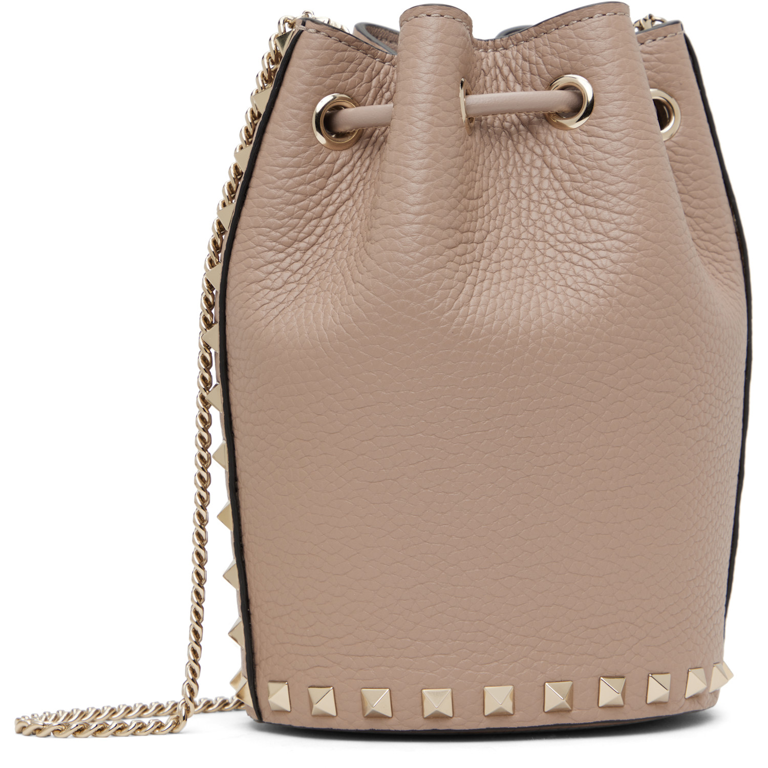  Valentino Garavani Taupe Mini Drawstring Rockstud Bag 