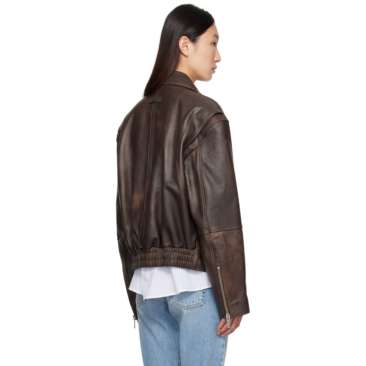  Calvin Klein Brown Biker Distressed Leather Jacket 