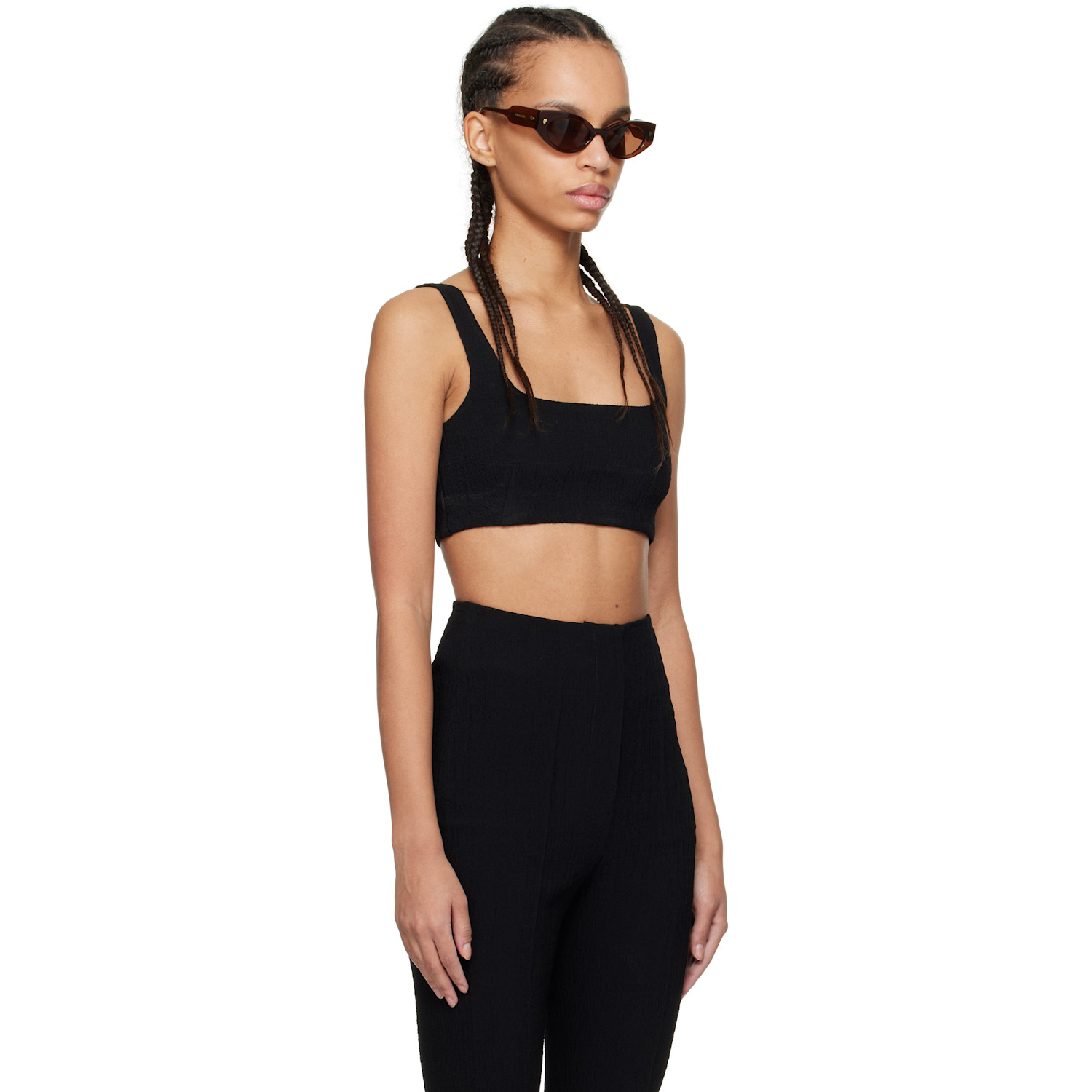  Nanushka Black Anouk Seersucker Bralette Top 