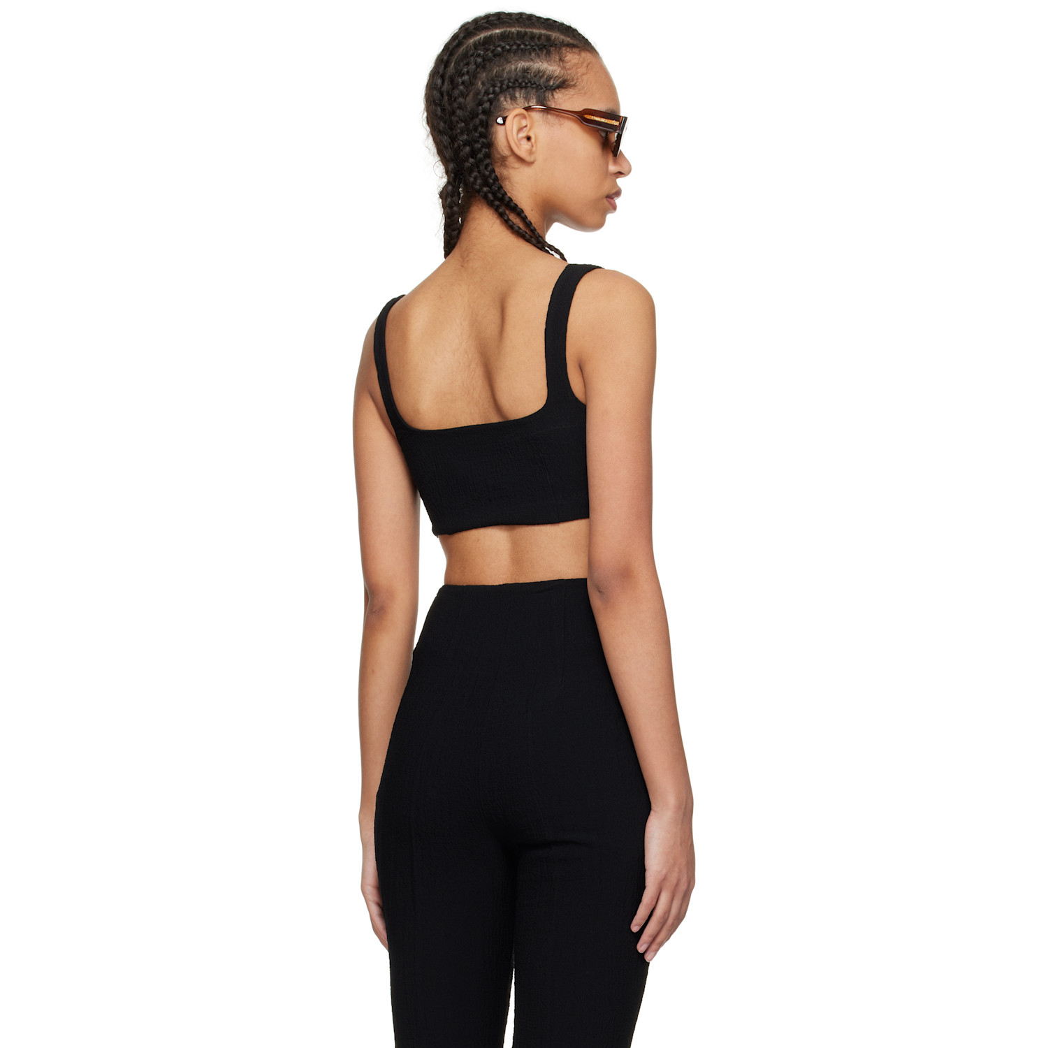  Nanushka Black Anouk Seersucker Bralette Top 