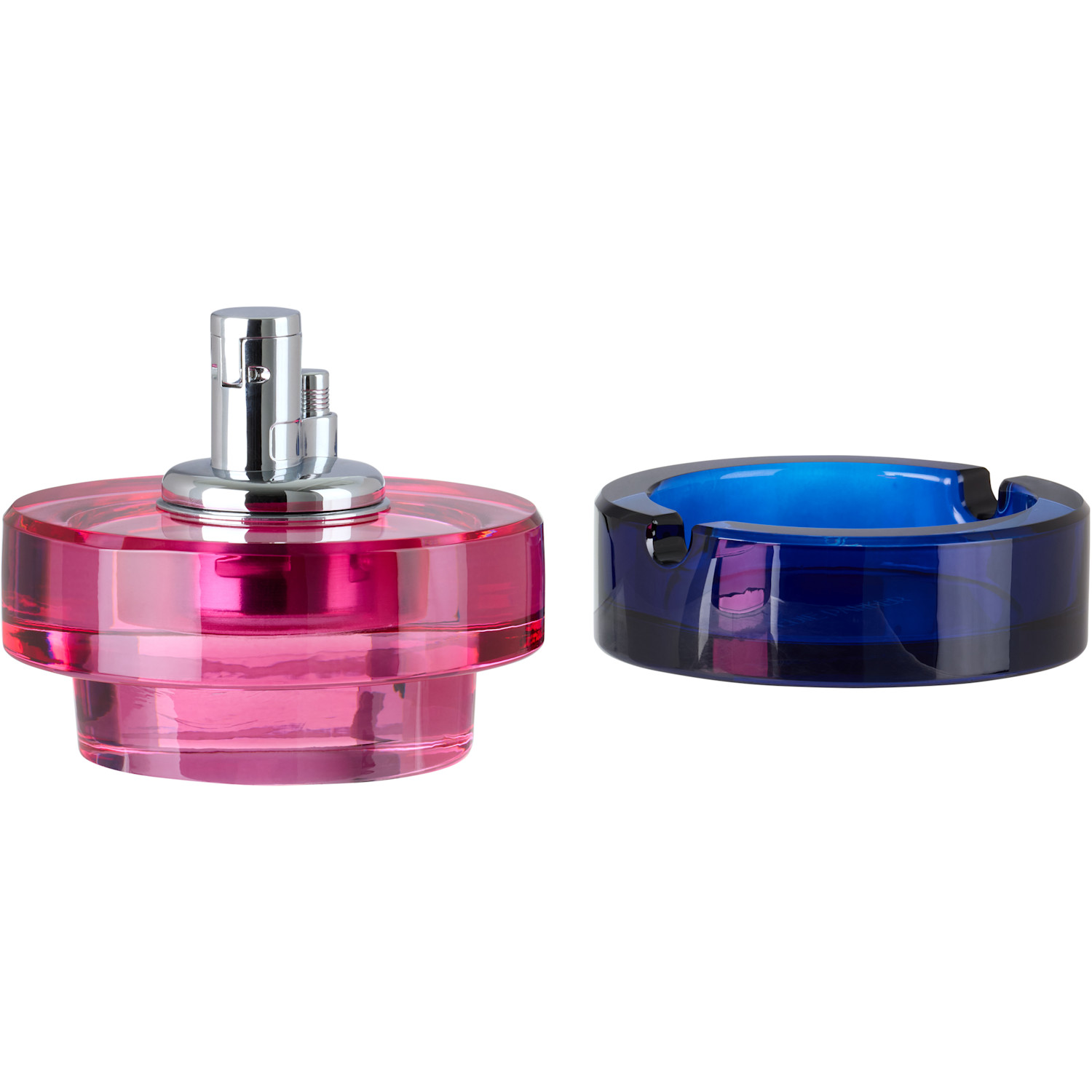  Edie Parker Purple & Navy Glass Tabletop Lighter Ashtray Set 