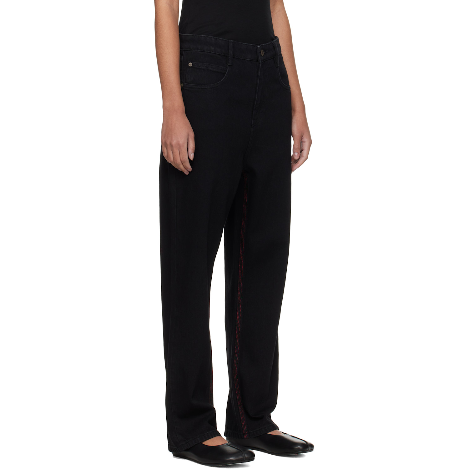  Fax Copy Express Black Red Stitch Straight Jeans 