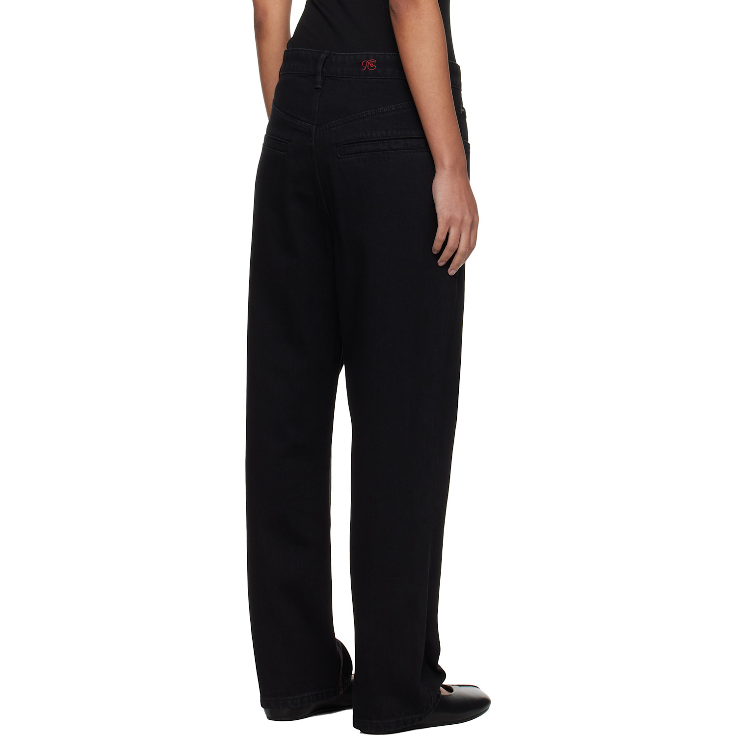  Fax Copy Express Black Red Stitch Straight Jeans 