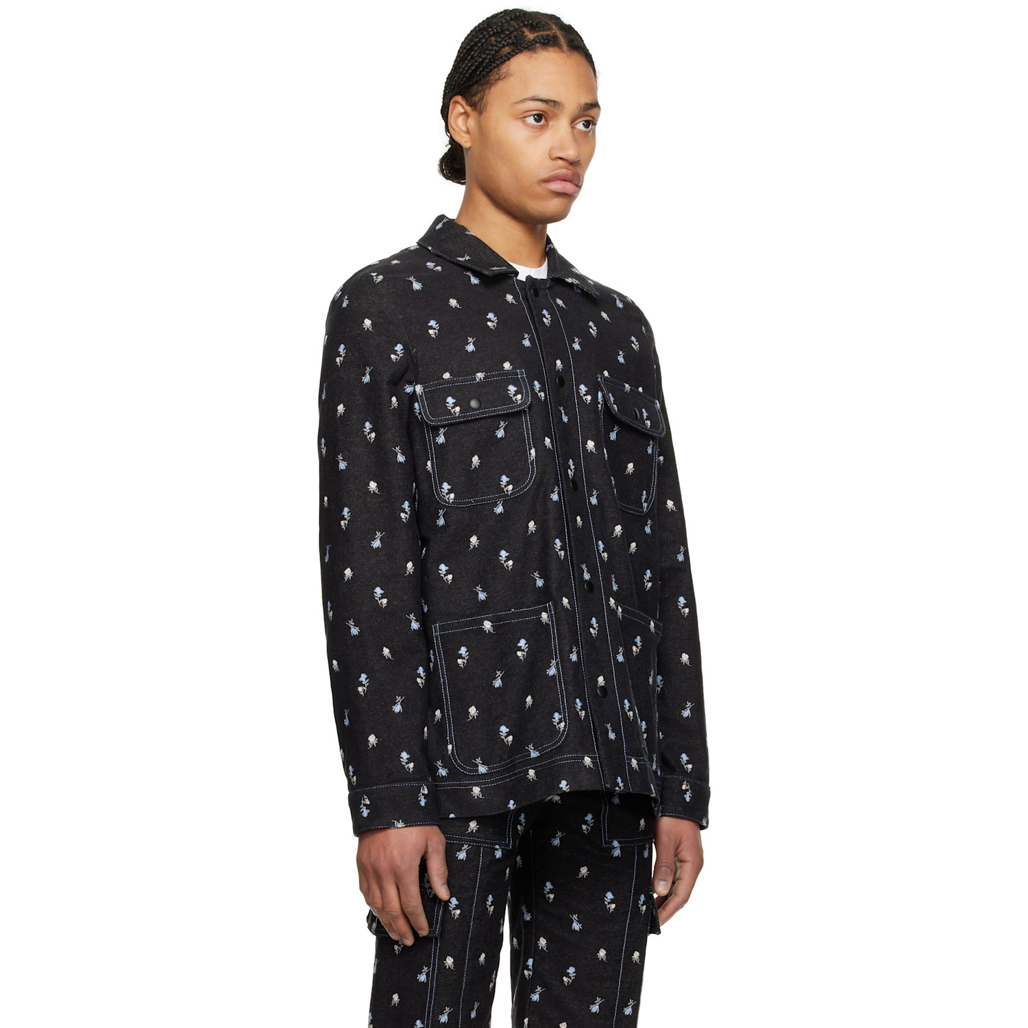  Anna Sui Black Embroidered Roses Barn Denim Jacket 