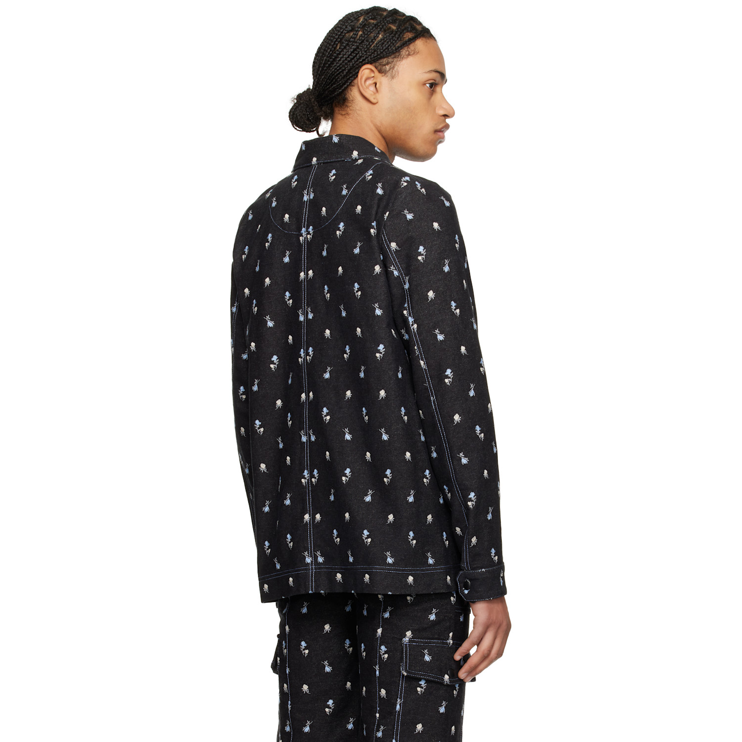  Anna Sui Black Embroidered Roses Barn Denim Jacket 