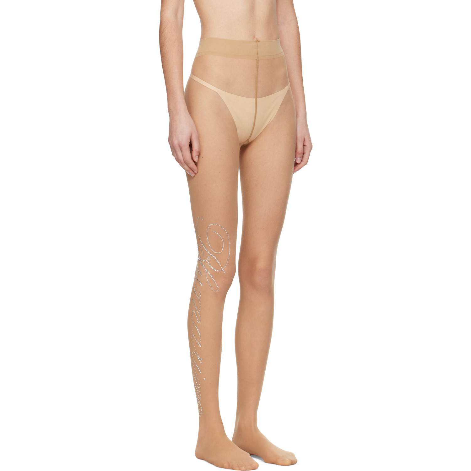  Blumarine Beige Rhinestone Tights 