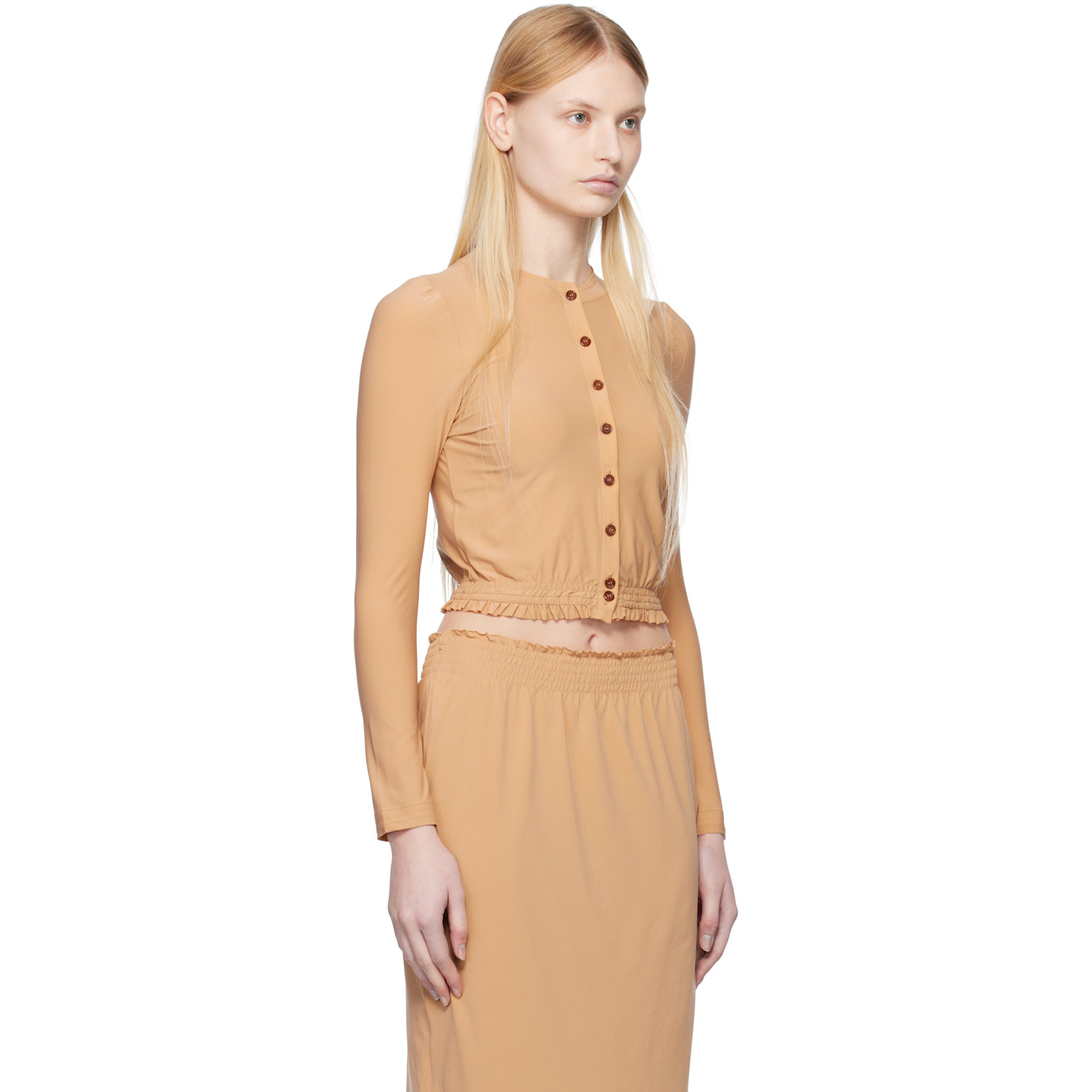  Shushu/tong Beige Elastic Fitted Cardigan 