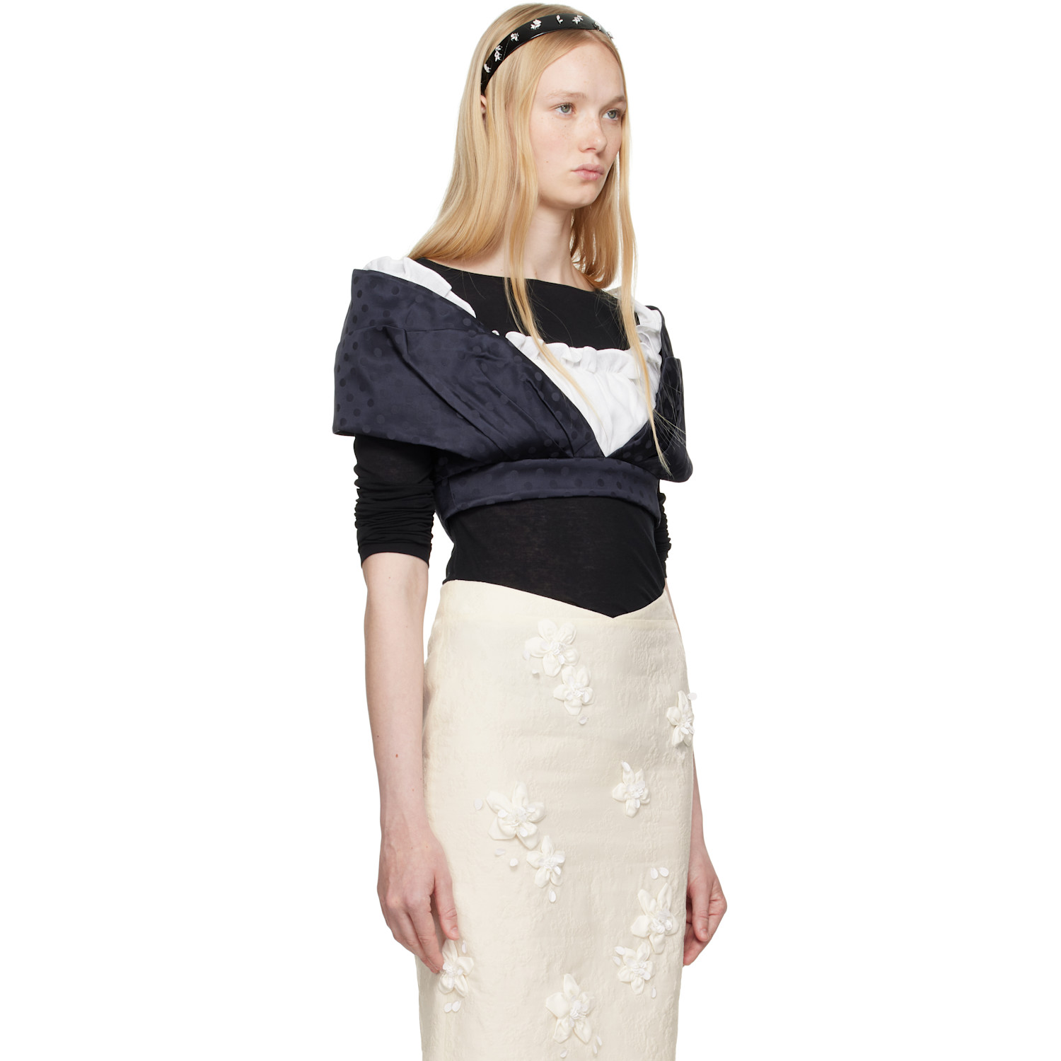  Shushu/tong Navy & White Patchwork Short Blouse 