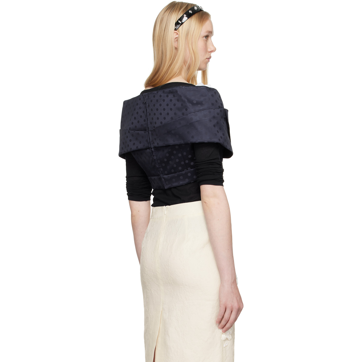  Shushu/tong Navy & White Patchwork Short Blouse 