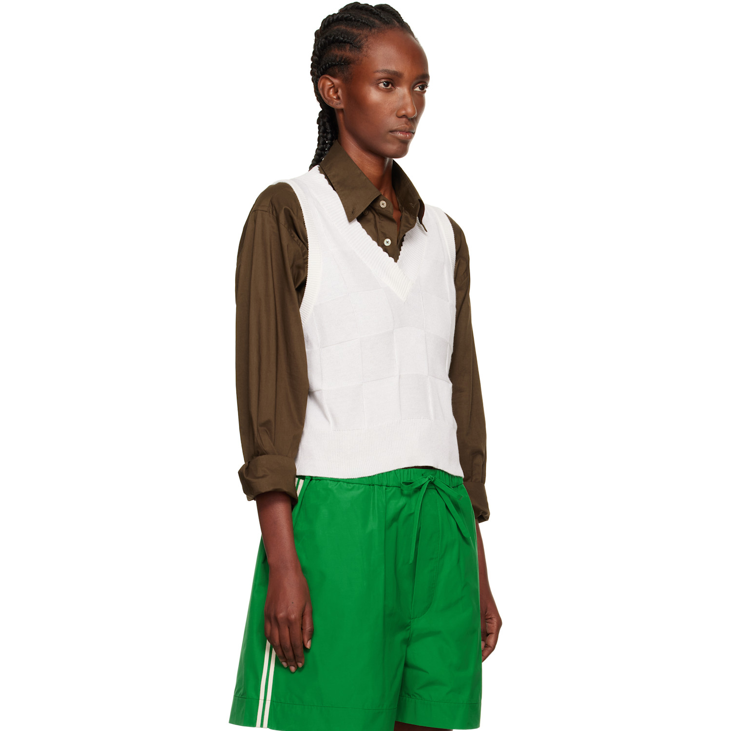  Cordera White Checkered Cotton & Cashmere Vest 