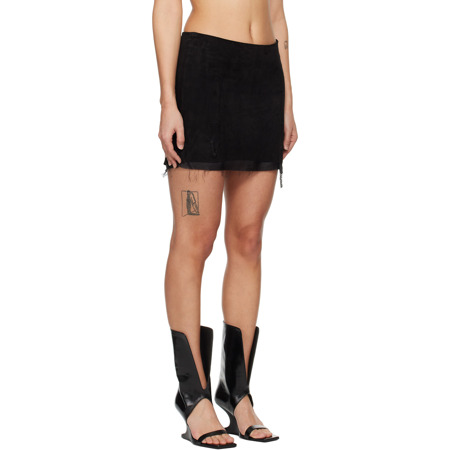  Liza Keane Black Suspender Suede Miniskirt 