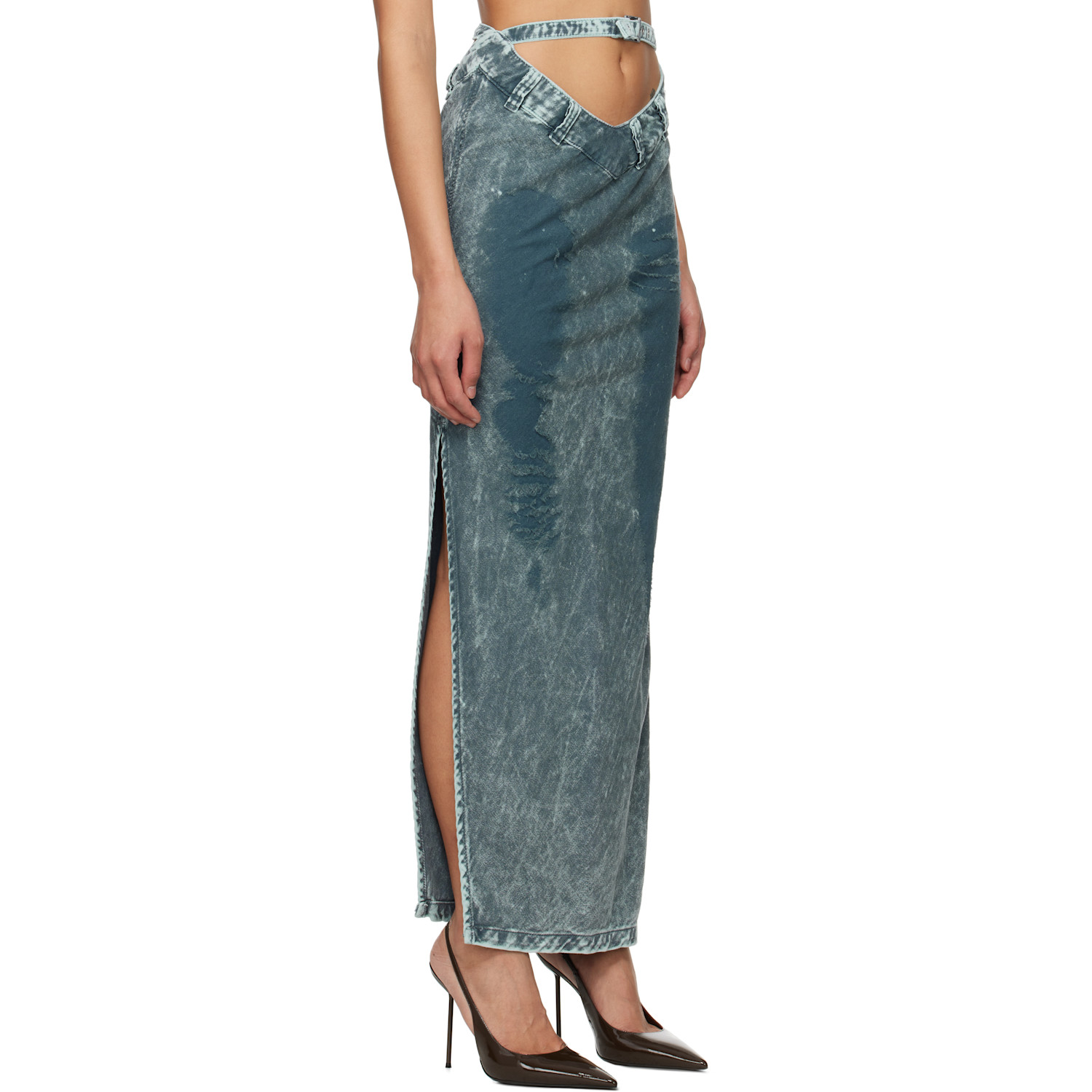  Masha Popova Blue V Cut Maxi Skirt 