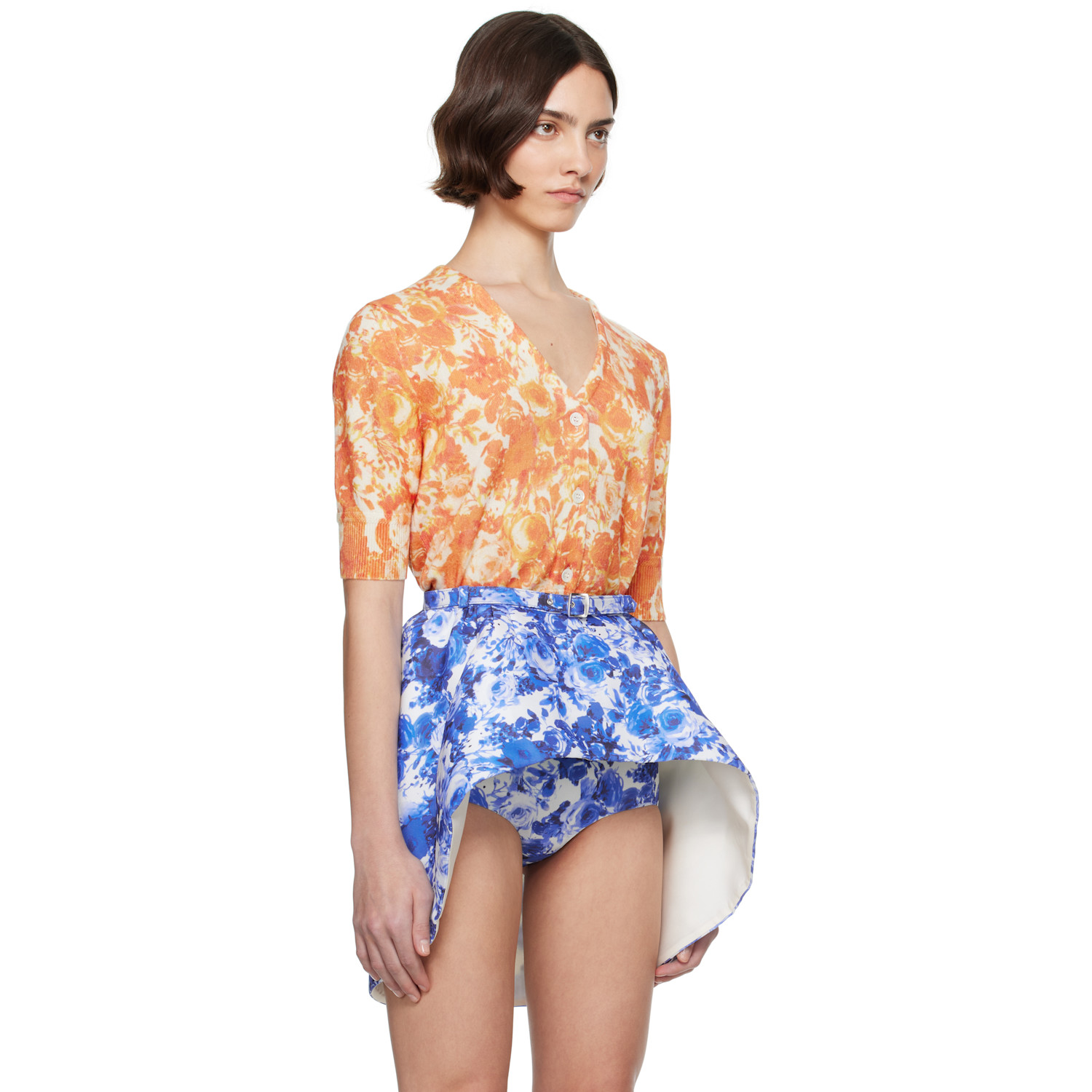  Bally Orange Rosengarten Print Cardigan 