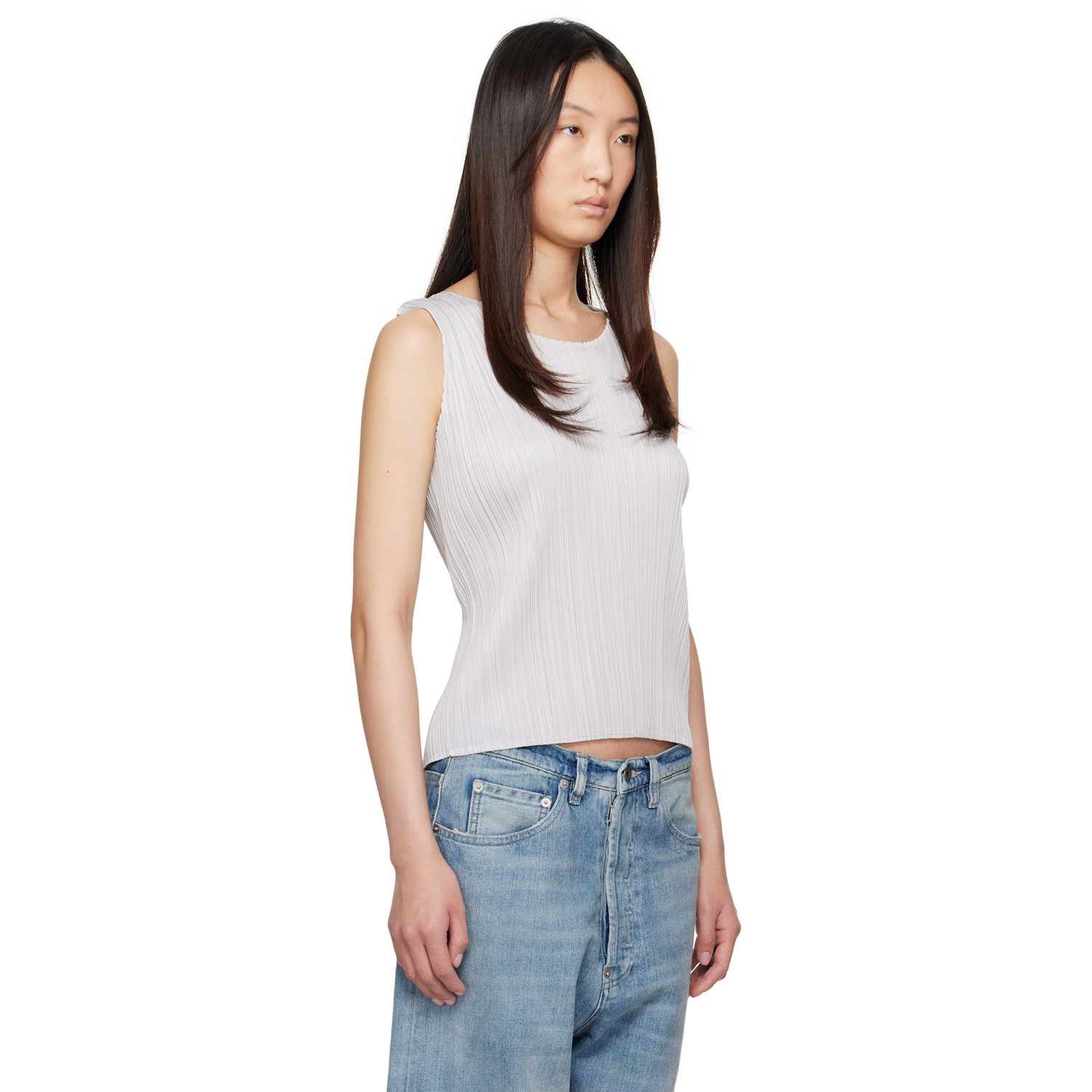  Pleats Please Issey Miyake Gray March Basics Tank Top 