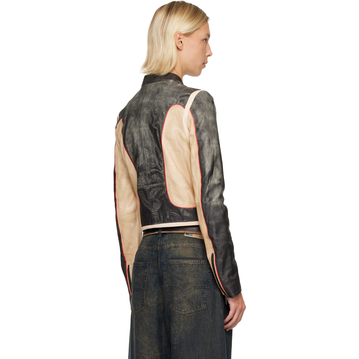  Diesel Black & Beige L-oonie Leather Jacket 