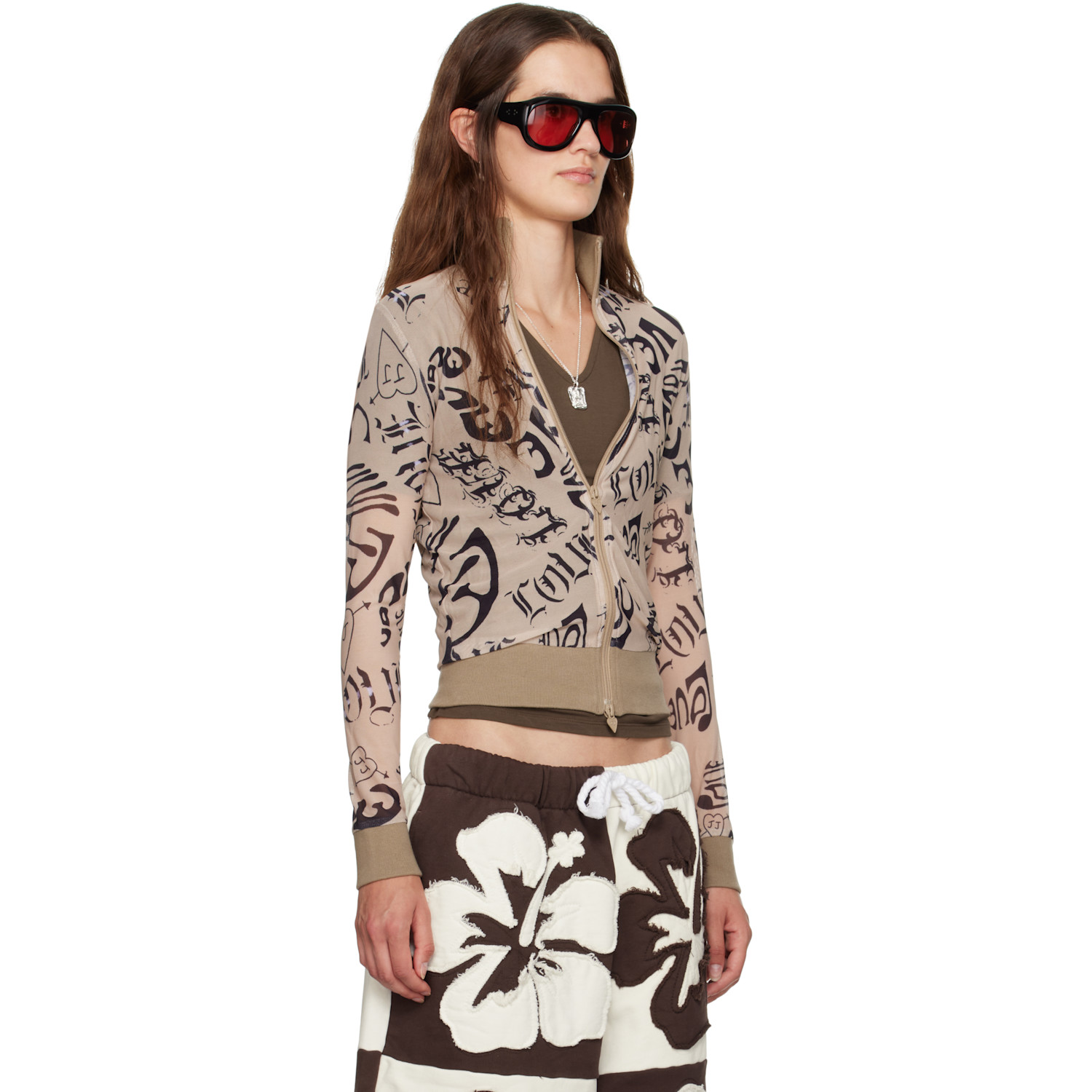  Juliet Johnstone Taupe Mesh Track Jacket 