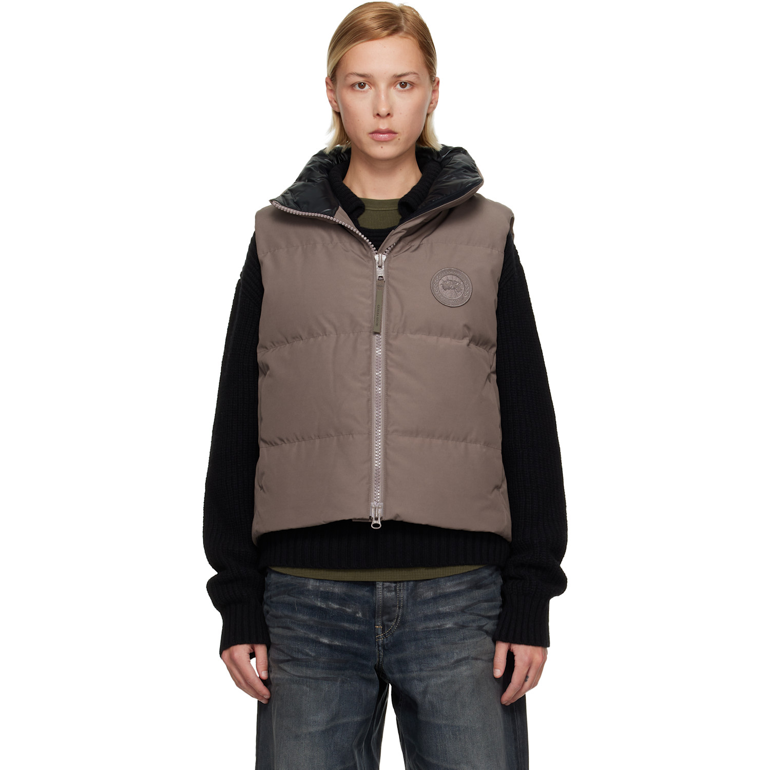 Canada Goose Brown 'Tonal Label' Grandview Cropped Down Vest