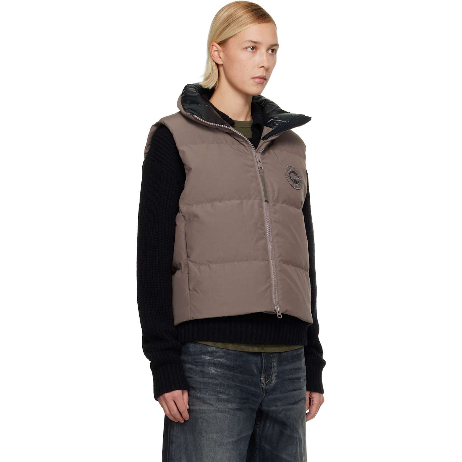  Canada Goose Brown 'tonal Label' Grandview Cropped Down Vest 