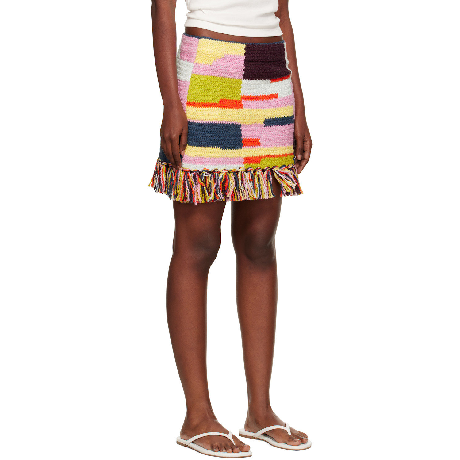  The Elder Statesman Multicolor Crochet Fringe Miniskirt 