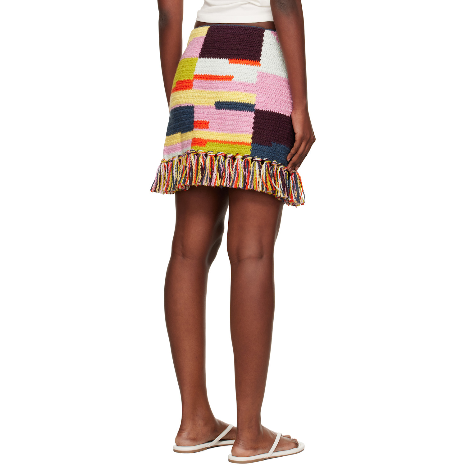  The Elder Statesman Multicolor Crochet Fringe Miniskirt 