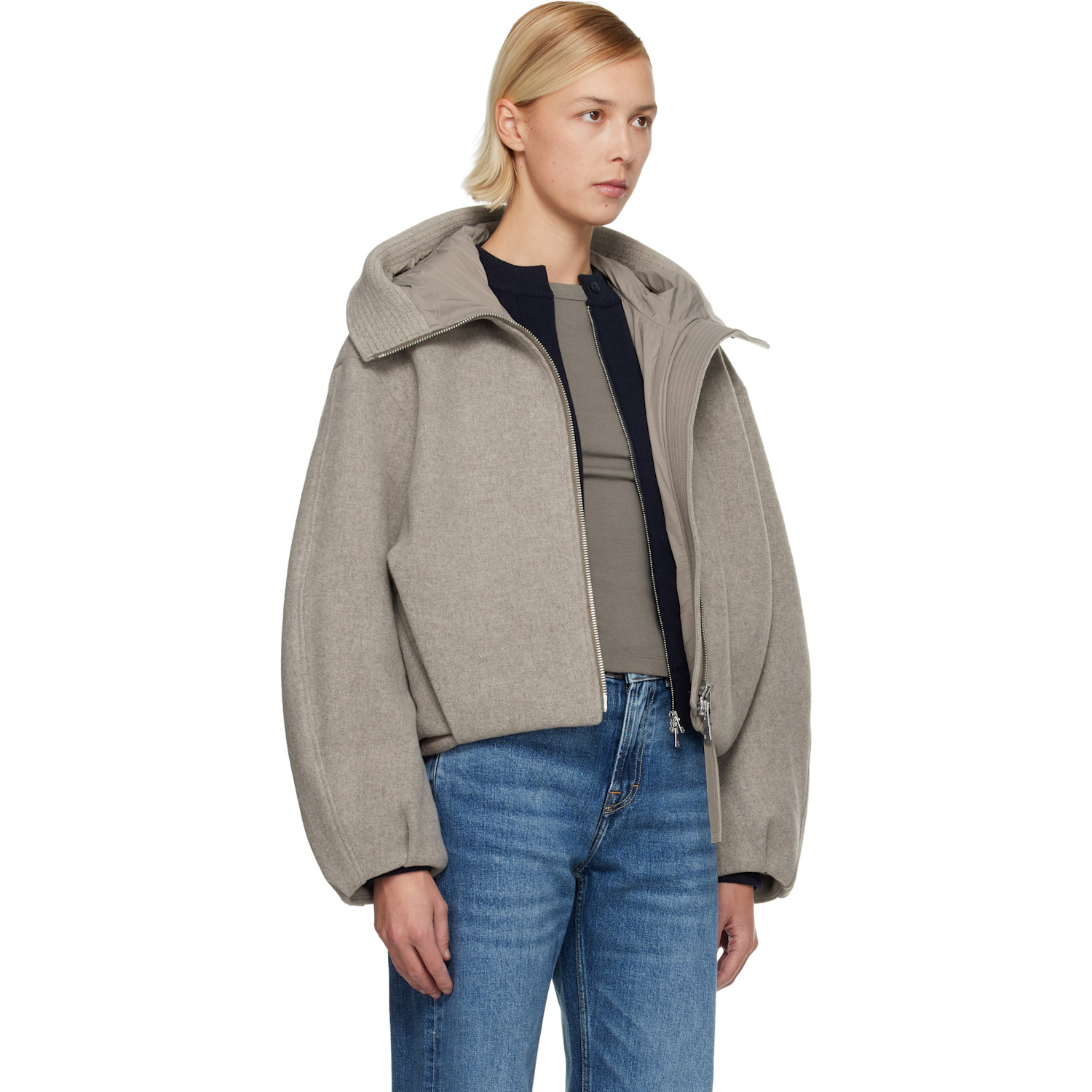  Canada Goose Taupe Chilliwack Wool Bomber Jacket 