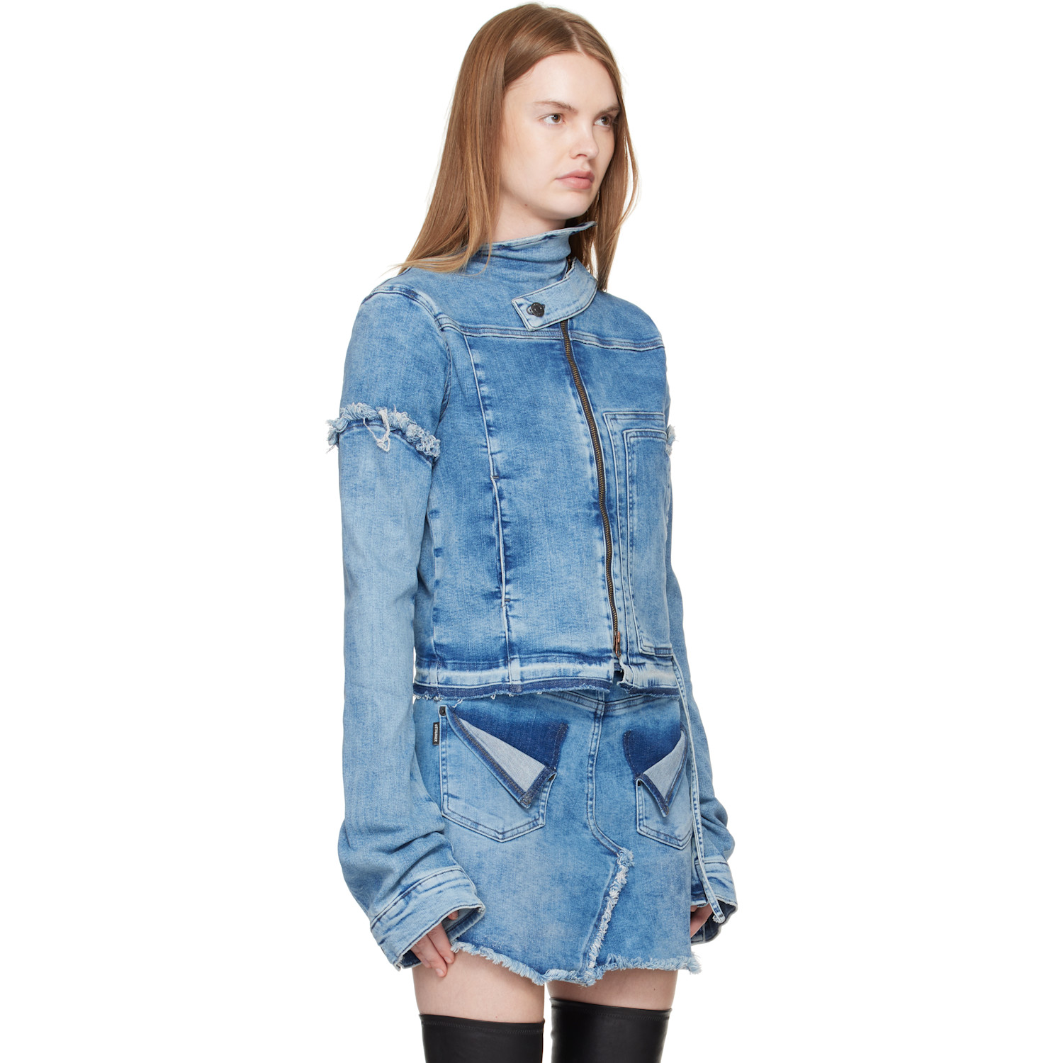  Ottolinger Blue Drape Collar Denim Jacket 