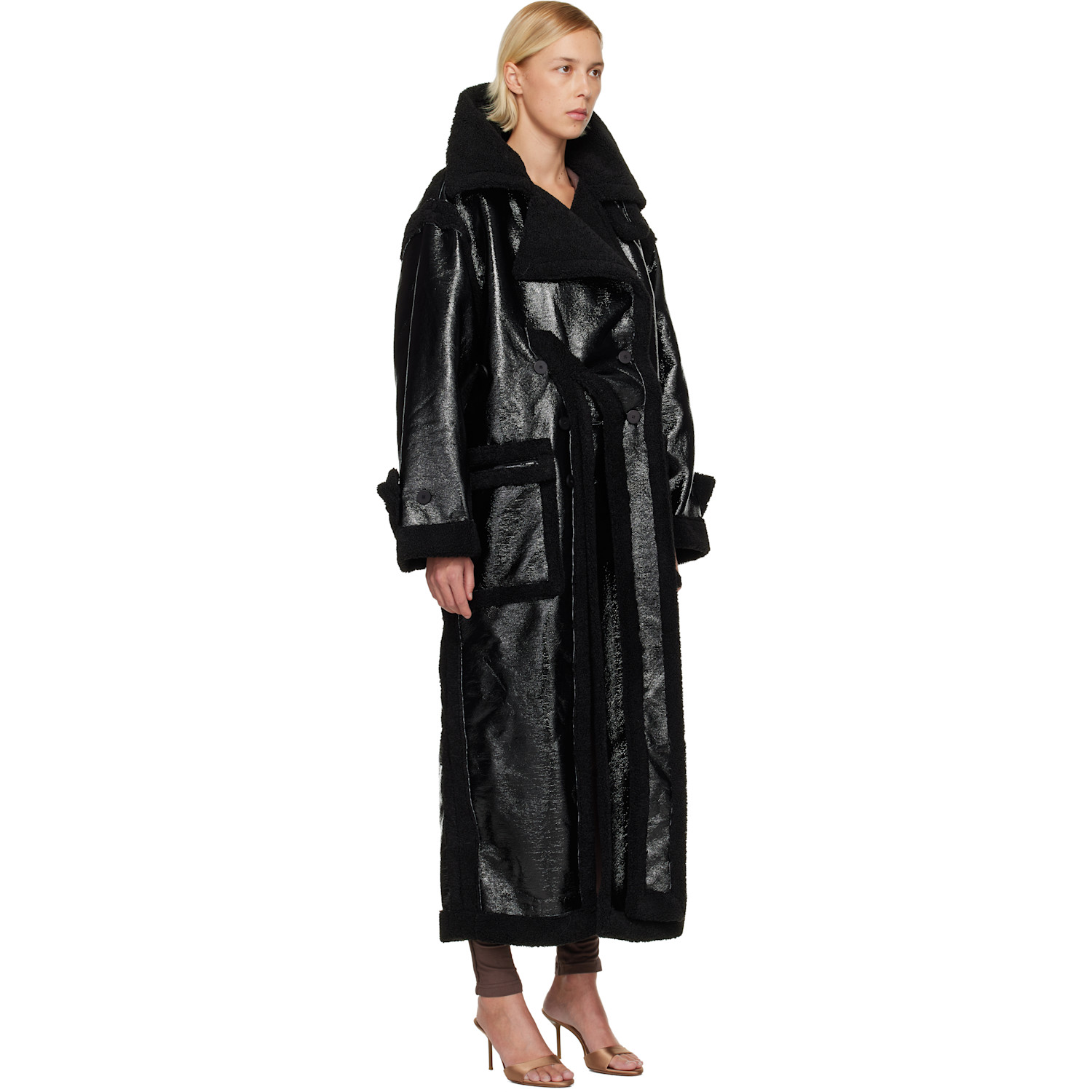  Ottolinger Black Oversized Split Faux-shearling Coat 