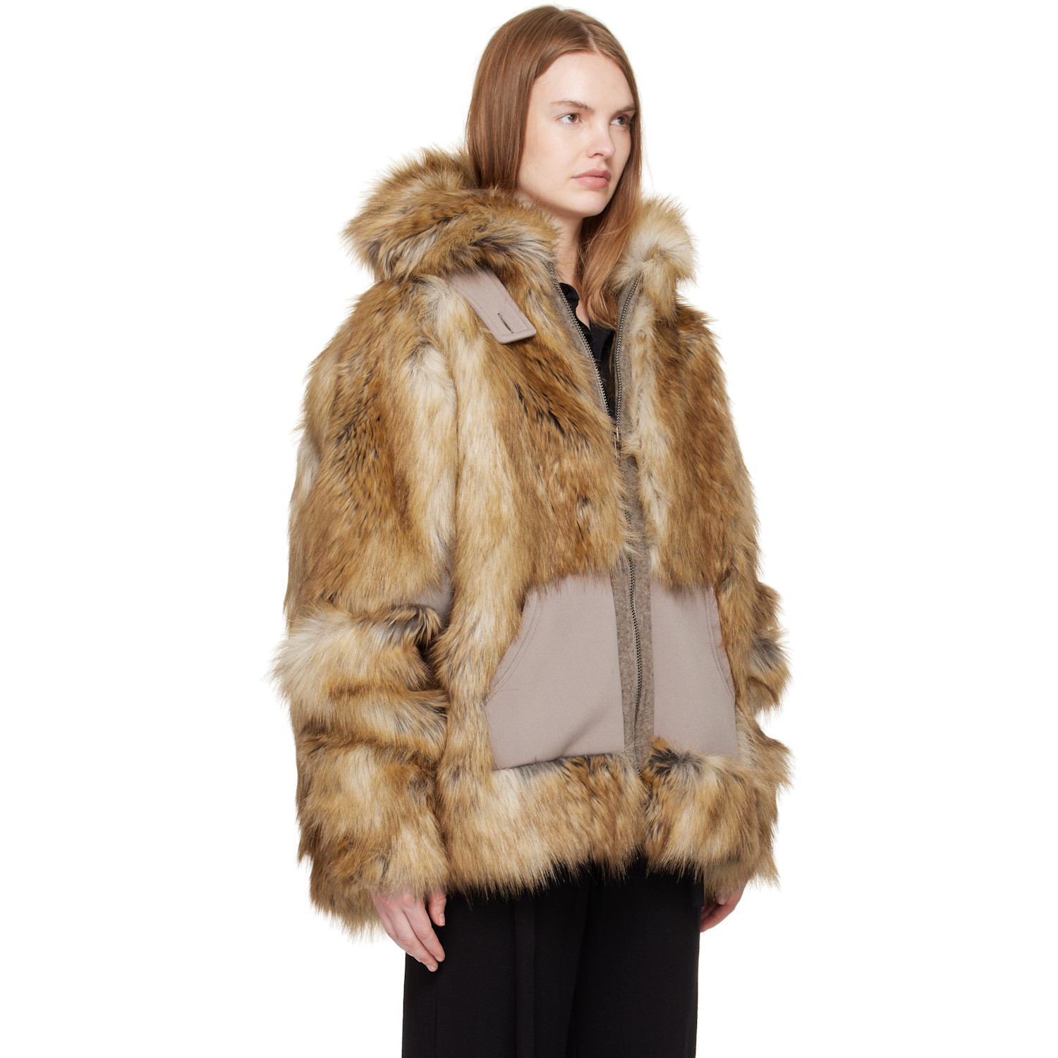  Ottolinger Tan Oversized Furry Multiline Jacket 