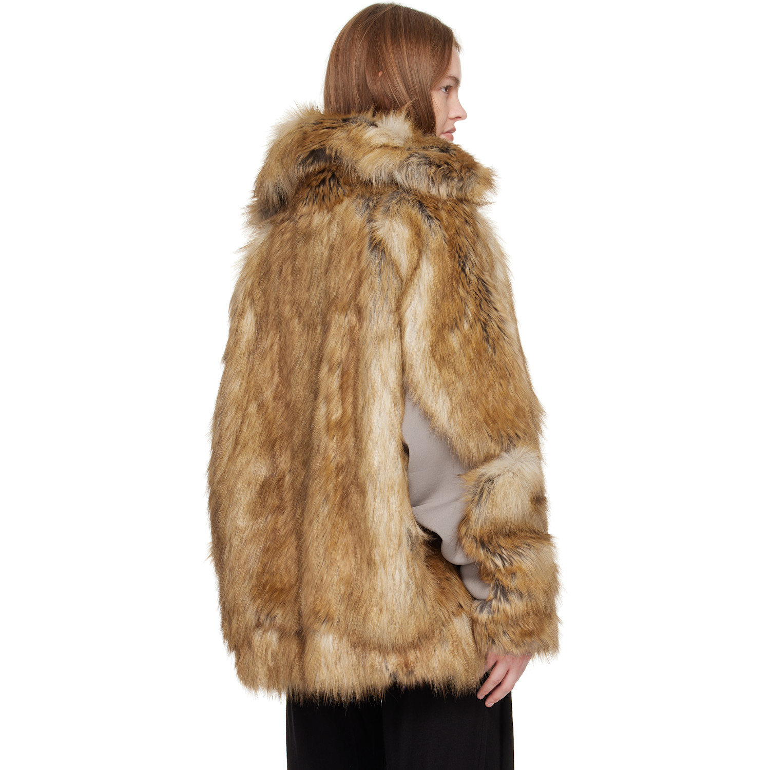  Ottolinger Tan Oversized Furry Multiline Jacket 