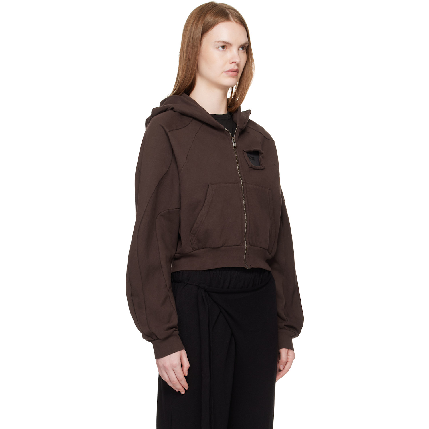  Ottolinger Brown Distressed Multiline Zip Hoodie 