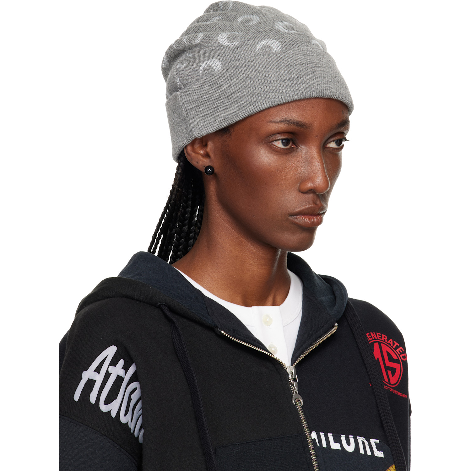  Marine Serre Gray Moon Jacquard Knit Beanie 