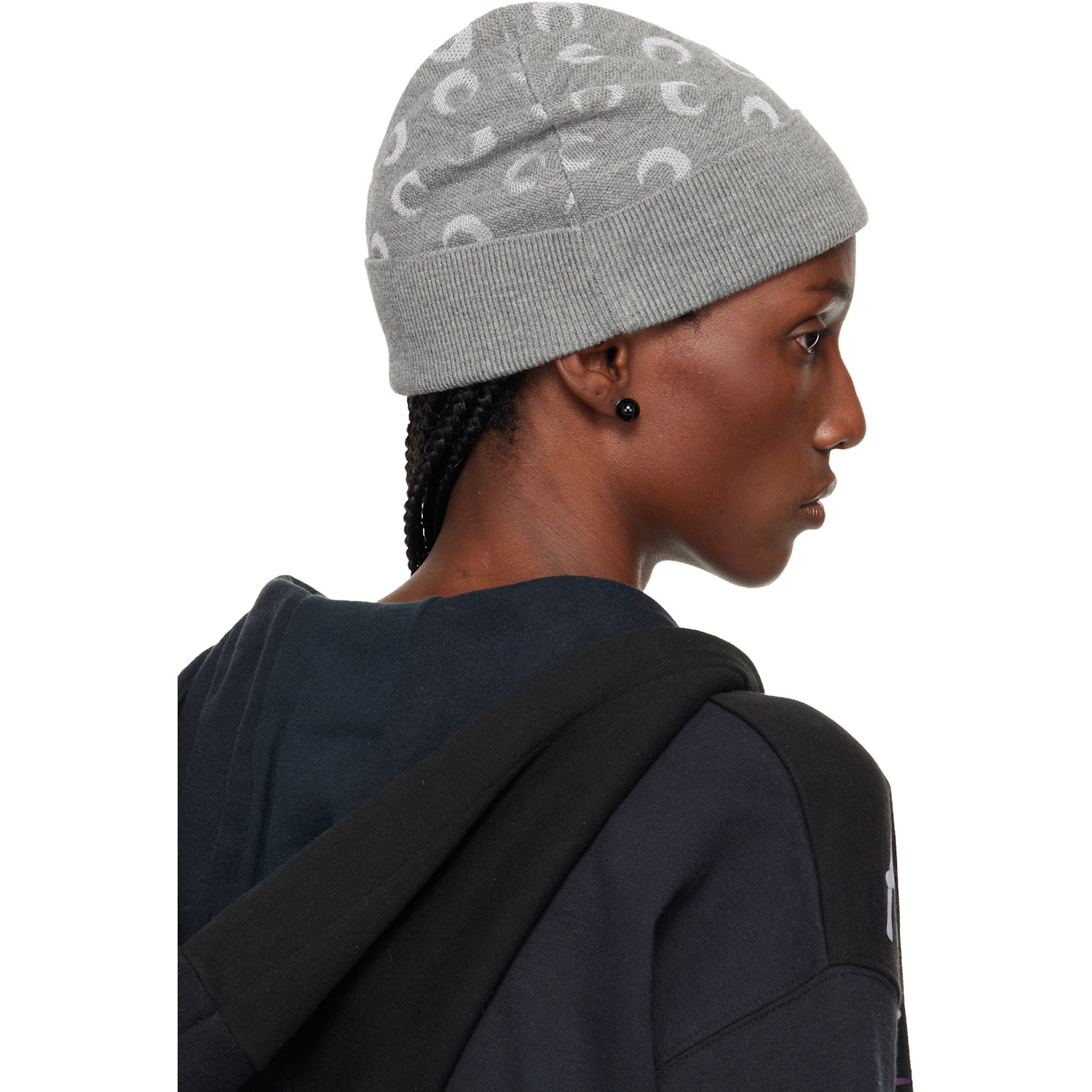  Marine Serre Gray Moon Jacquard Knit Beanie 