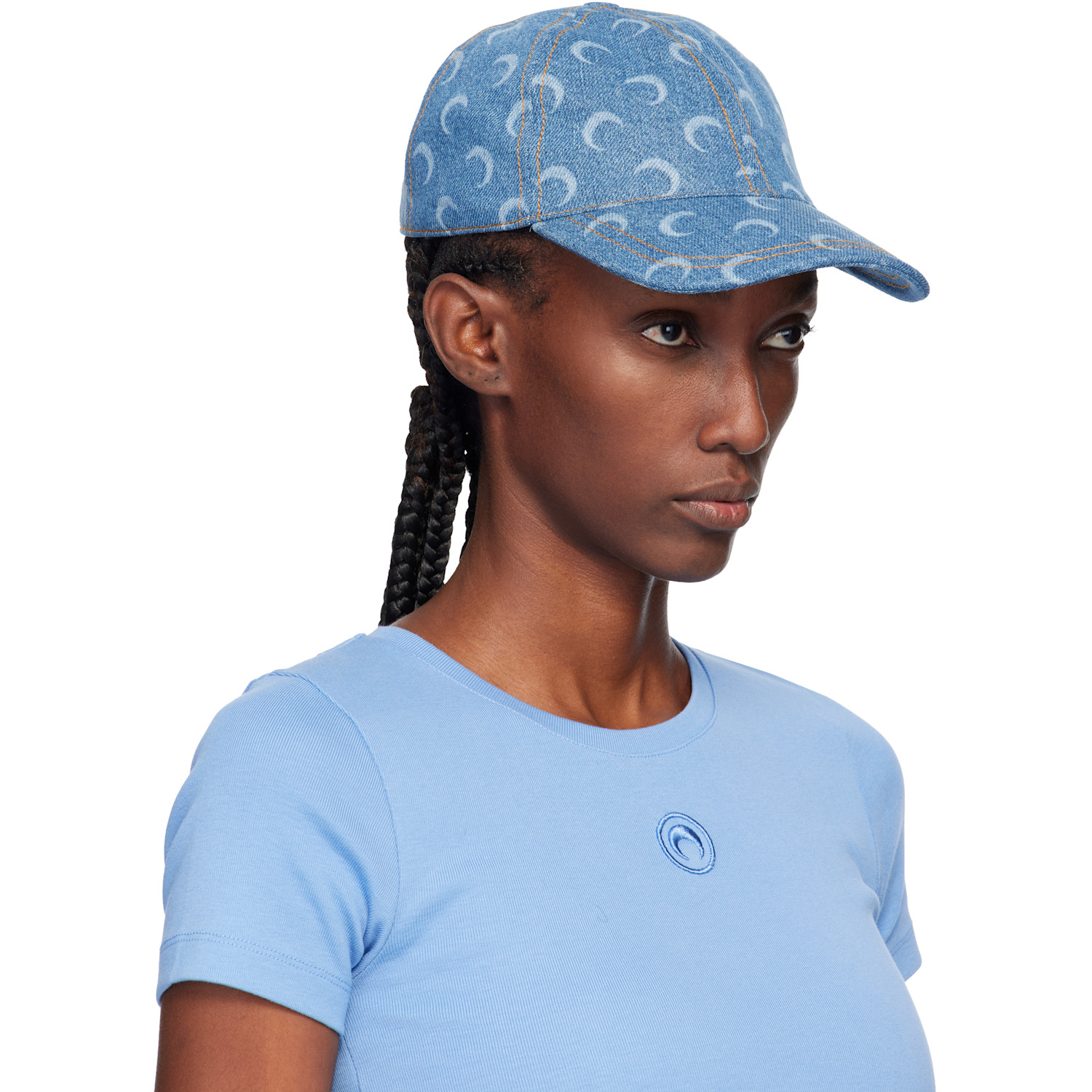  Marine Serre Blue Moon Laser Denim Baseball Cap 